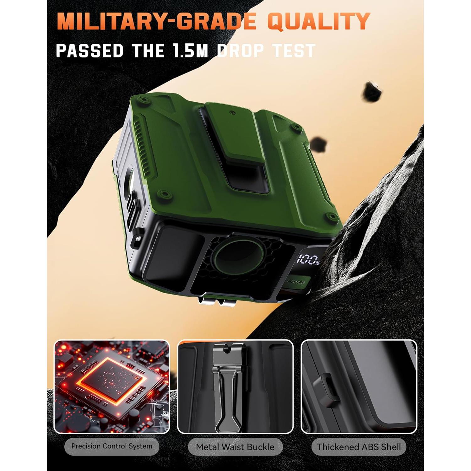 Ventilador de Cintura Portátil FrSara M40 Verde Recargable 5 Velocidades