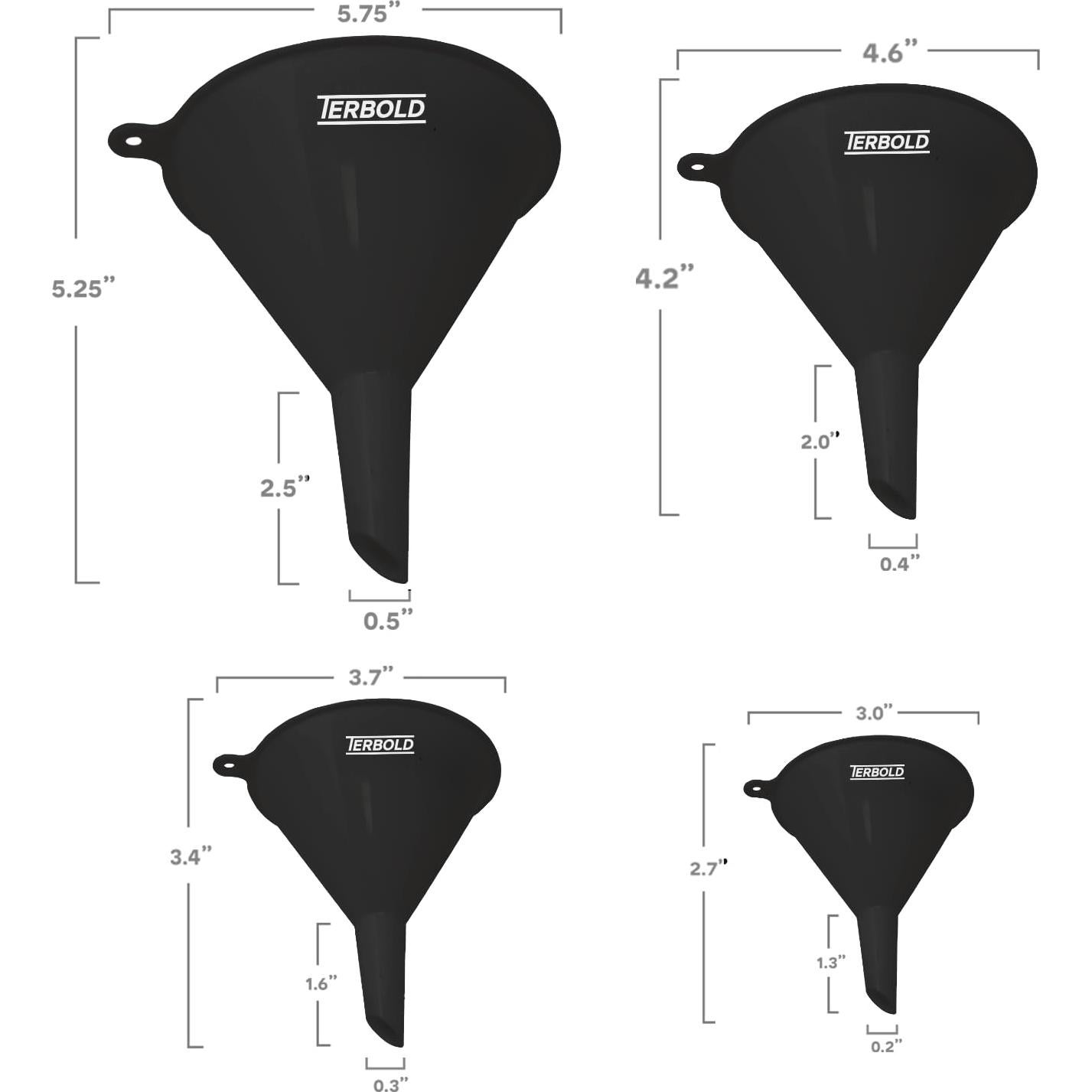 Juego de 4 embudos apilables Terbold - Plástico libre de BPA