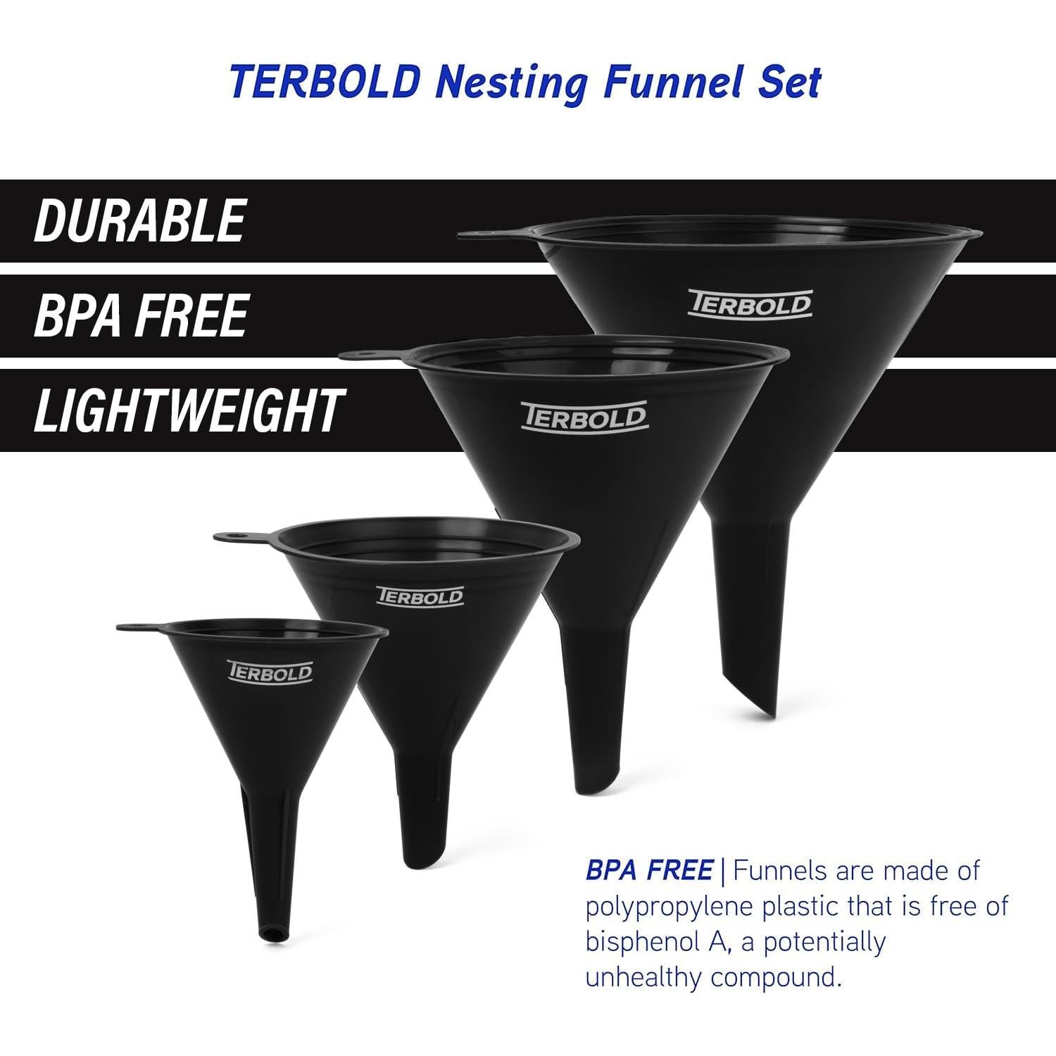 Juego de 4 embudos apilables Terbold - Plástico libre de BPA