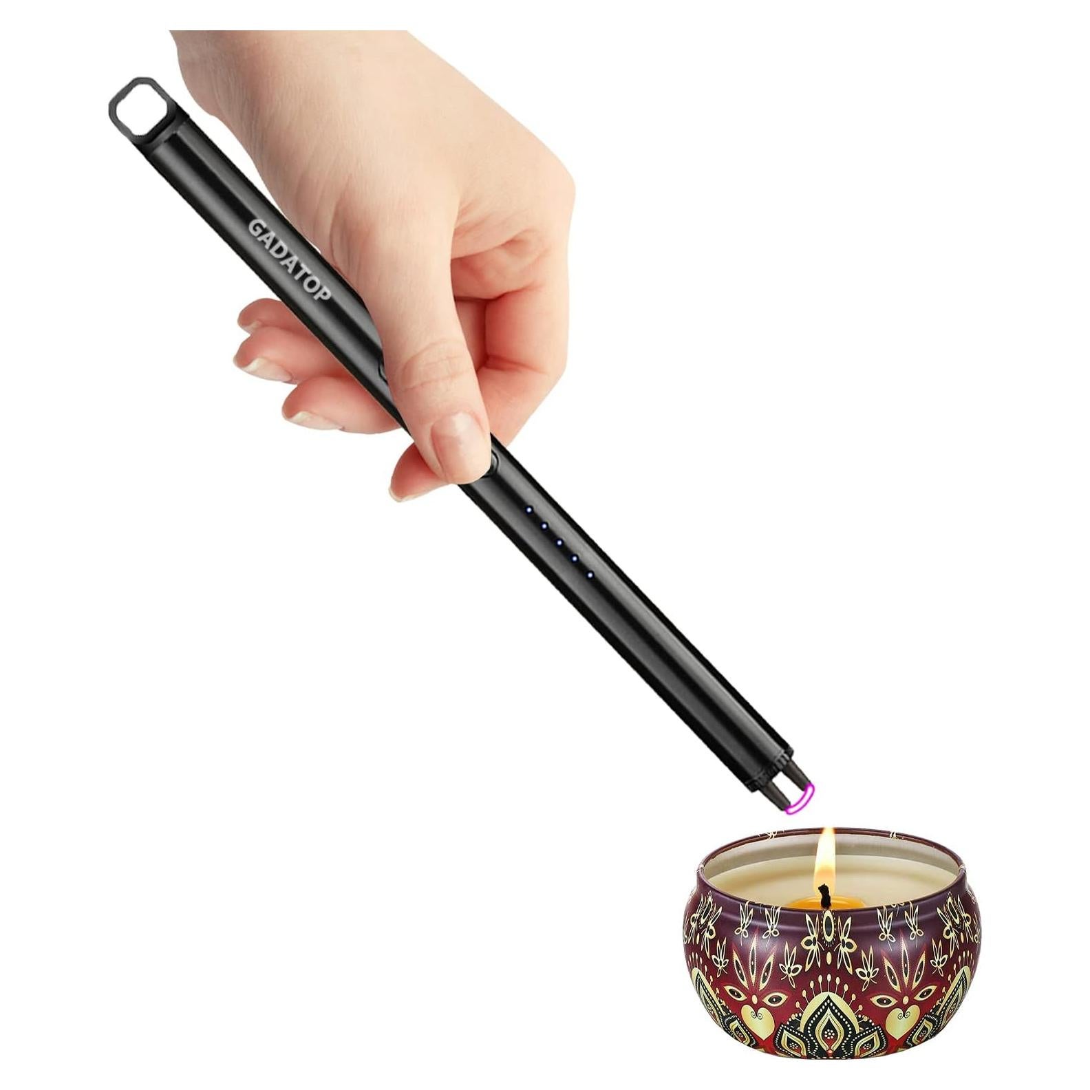 GADATOP Electric Rechargeable Lighter Plasma Arc Lighter Flameless Windproof Lighters for Candle Grill Lighters with Upgraded LED Battery for Camping, Adventure (Black)