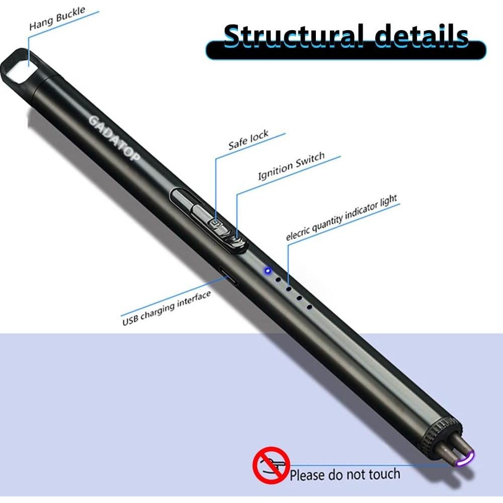 GADATOP Electric Rechargeable Lighter Plasma Arc Lighter Flameless Windproof Lighters for Candle Grill Lighters with Upgraded LED Battery for Camping, Adventure (Black)