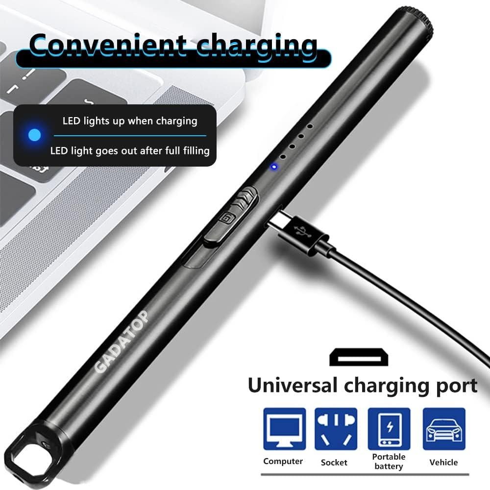 GADATOP Electric Rechargeable Lighter Plasma Arc Lighter Flameless Windproof Lighters for Candle Grill Lighters with Upgraded LED Battery for Camping, Adventure (Black)