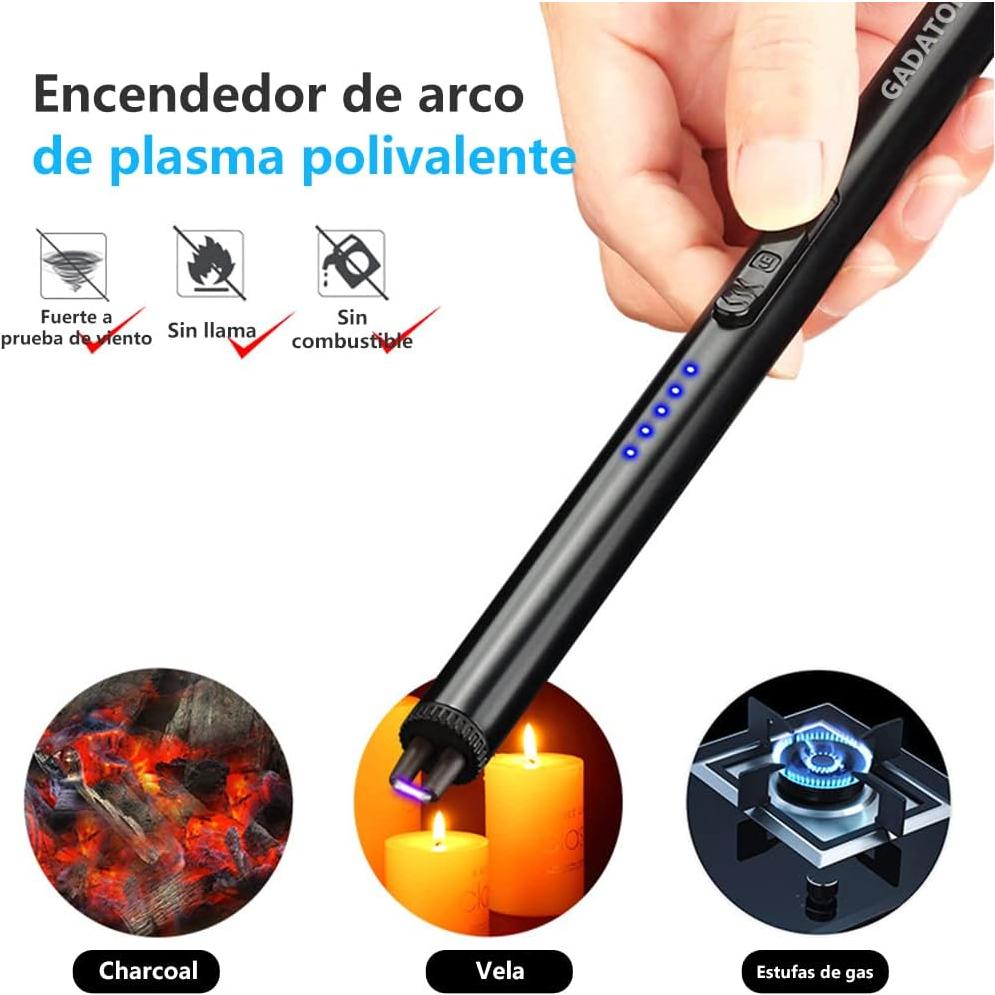 GADATOP Electric Rechargeable Lighter Plasma Arc Lighter Flameless Windproof Lighters for Candle Grill Lighters with Upgraded LED Battery for Camping, Adventure (Black)