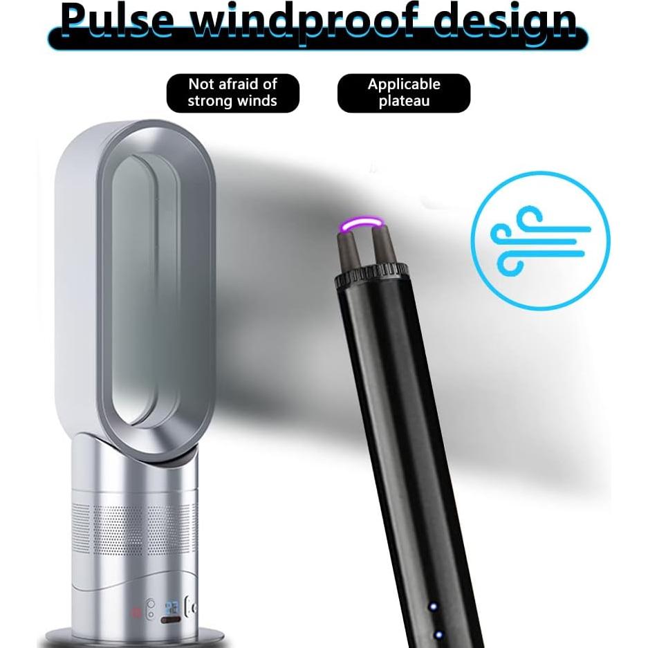 GADATOP Electric Rechargeable Lighter Plasma Arc Lighter Flameless Windproof Lighters for Candle Grill Lighters with Upgraded LED Battery for Camping, Adventure (Black)