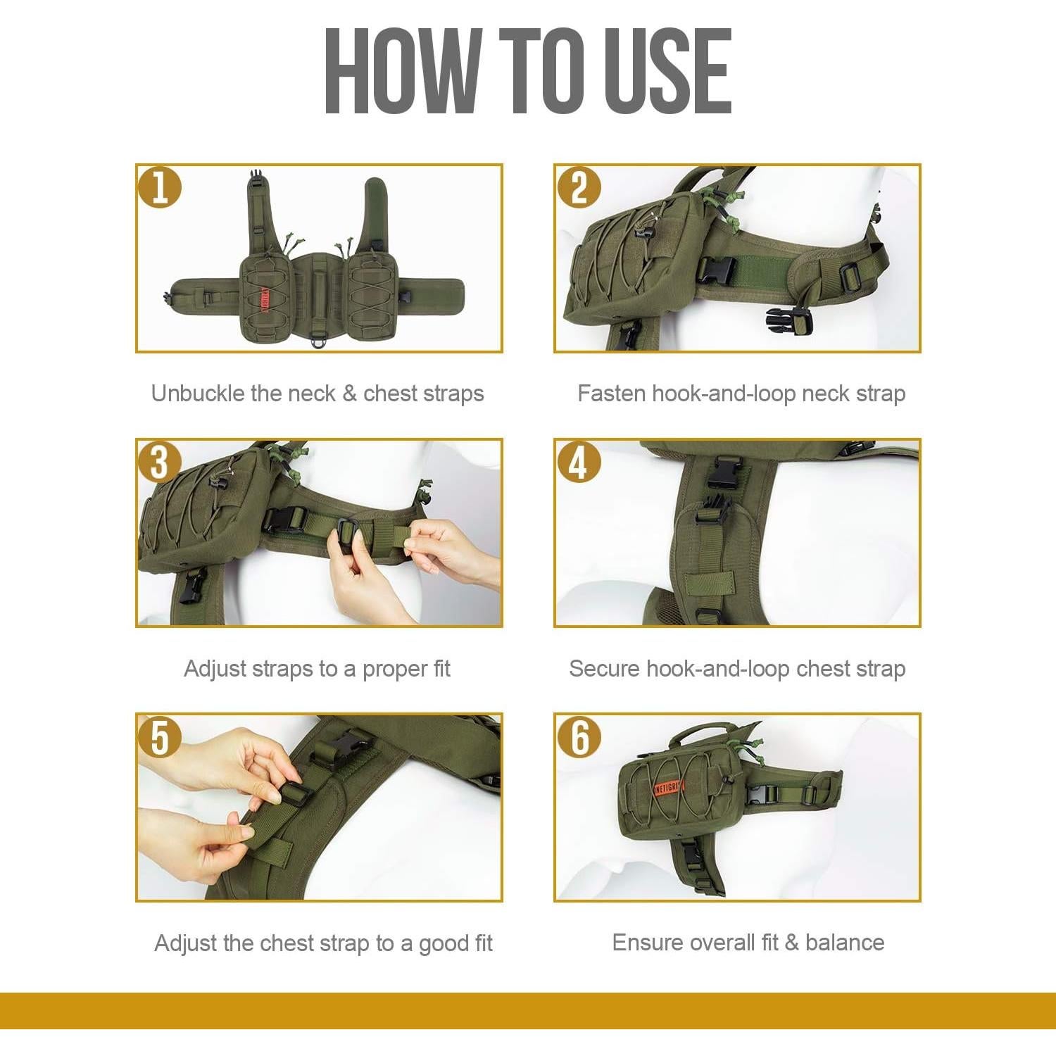 Mochila Táctica para Perros OneTigris Verde Grande 3L