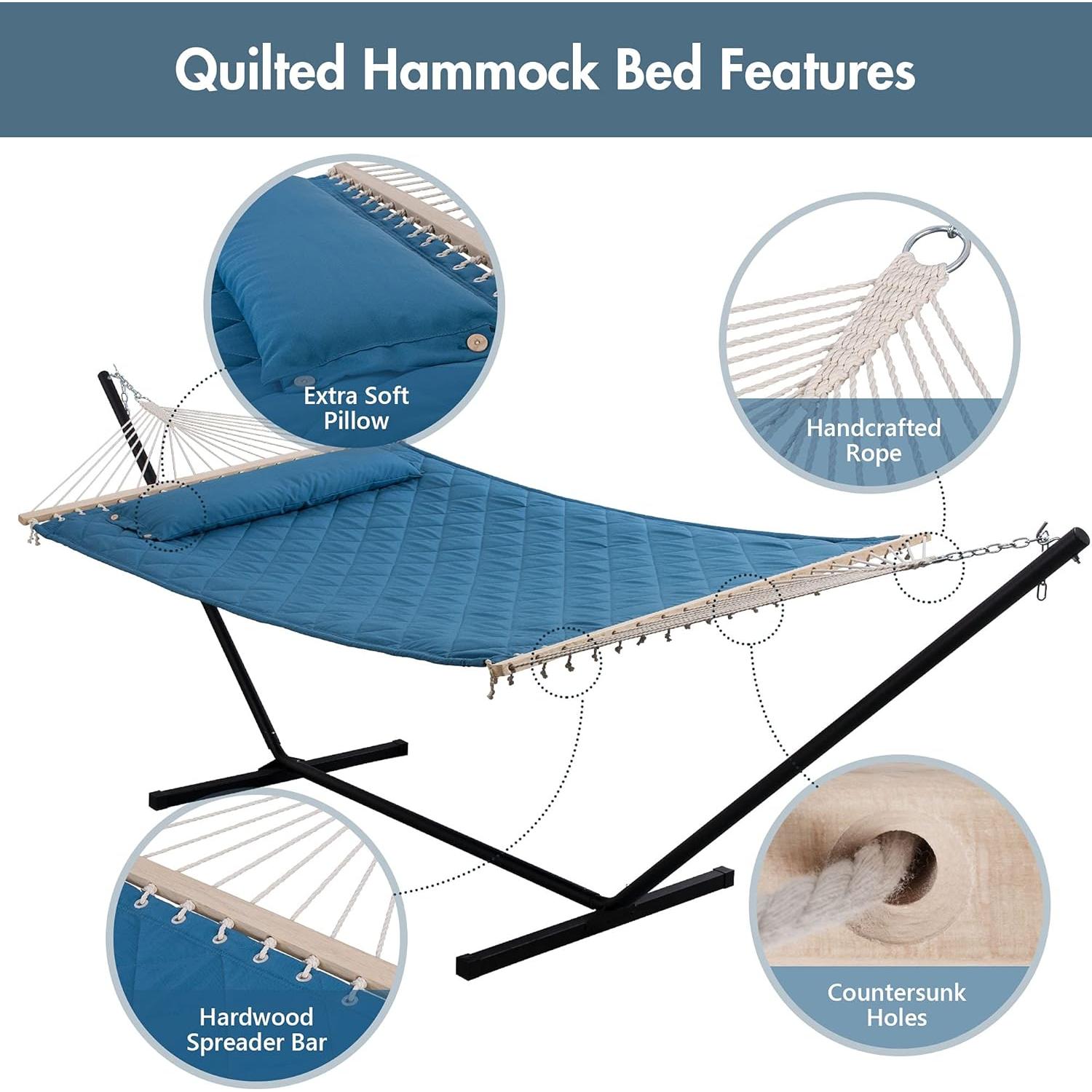 Hamaca Doble ANOW con Soporte de Acero 3.66 m Azul
