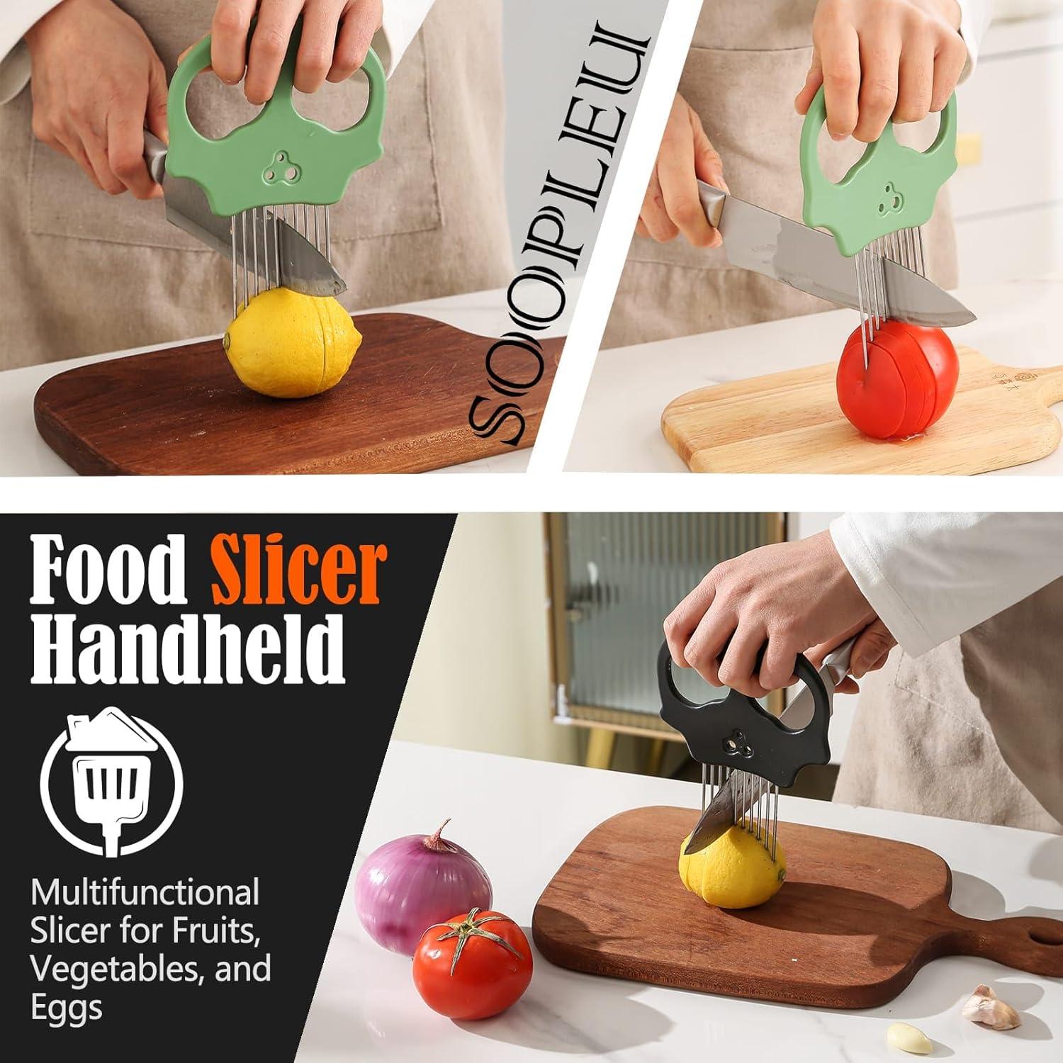 Stainless Steel Onion Cutter – Multi-Function Vegetable Cutter & Herb Stripper for Avocados, Eggs, Tomatoes, Potatoes (GREEN)