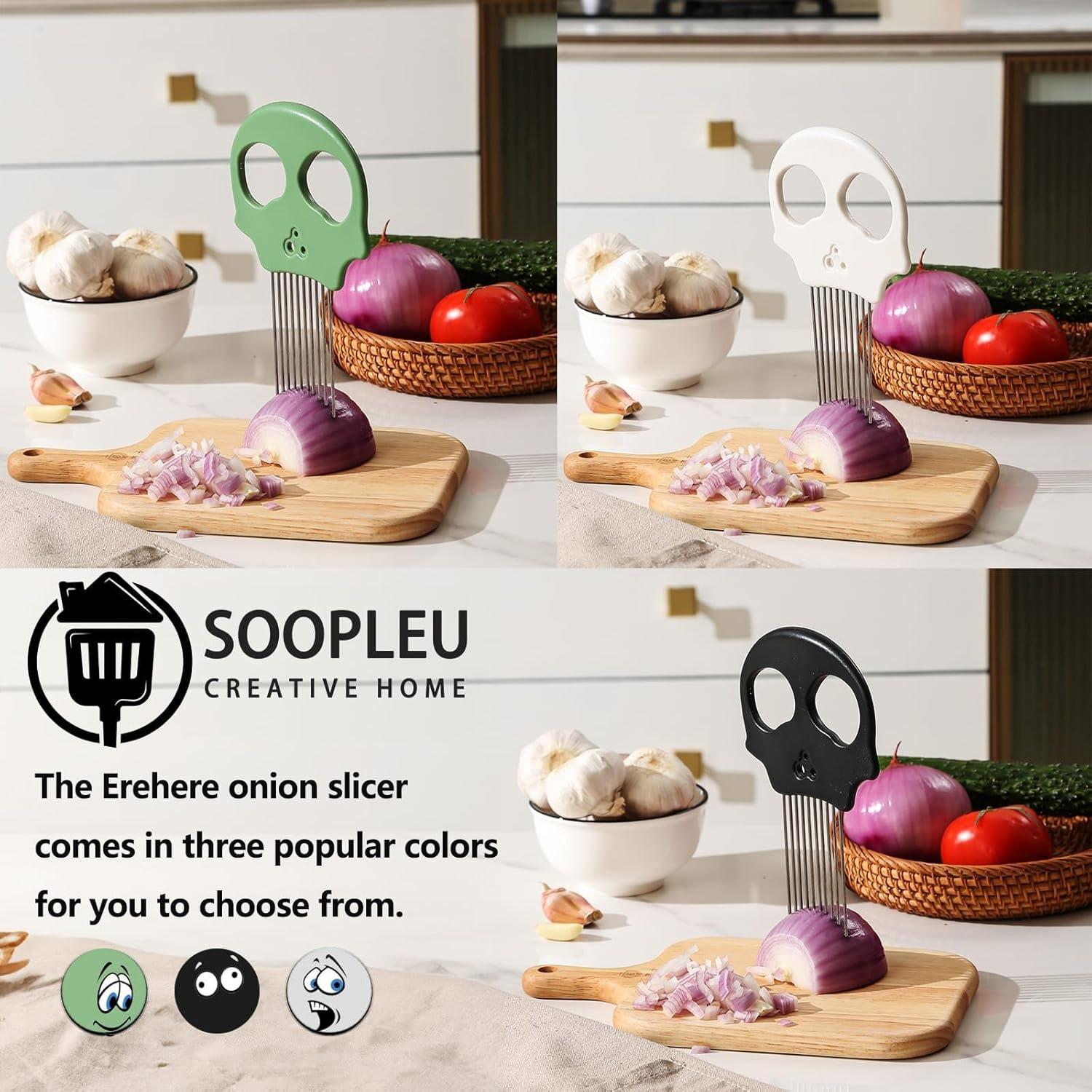 Stainless Steel Onion Cutter – Multi-Function Vegetable Cutter & Herb Stripper for Avocados, Eggs, Tomatoes, Potatoes (GREEN)