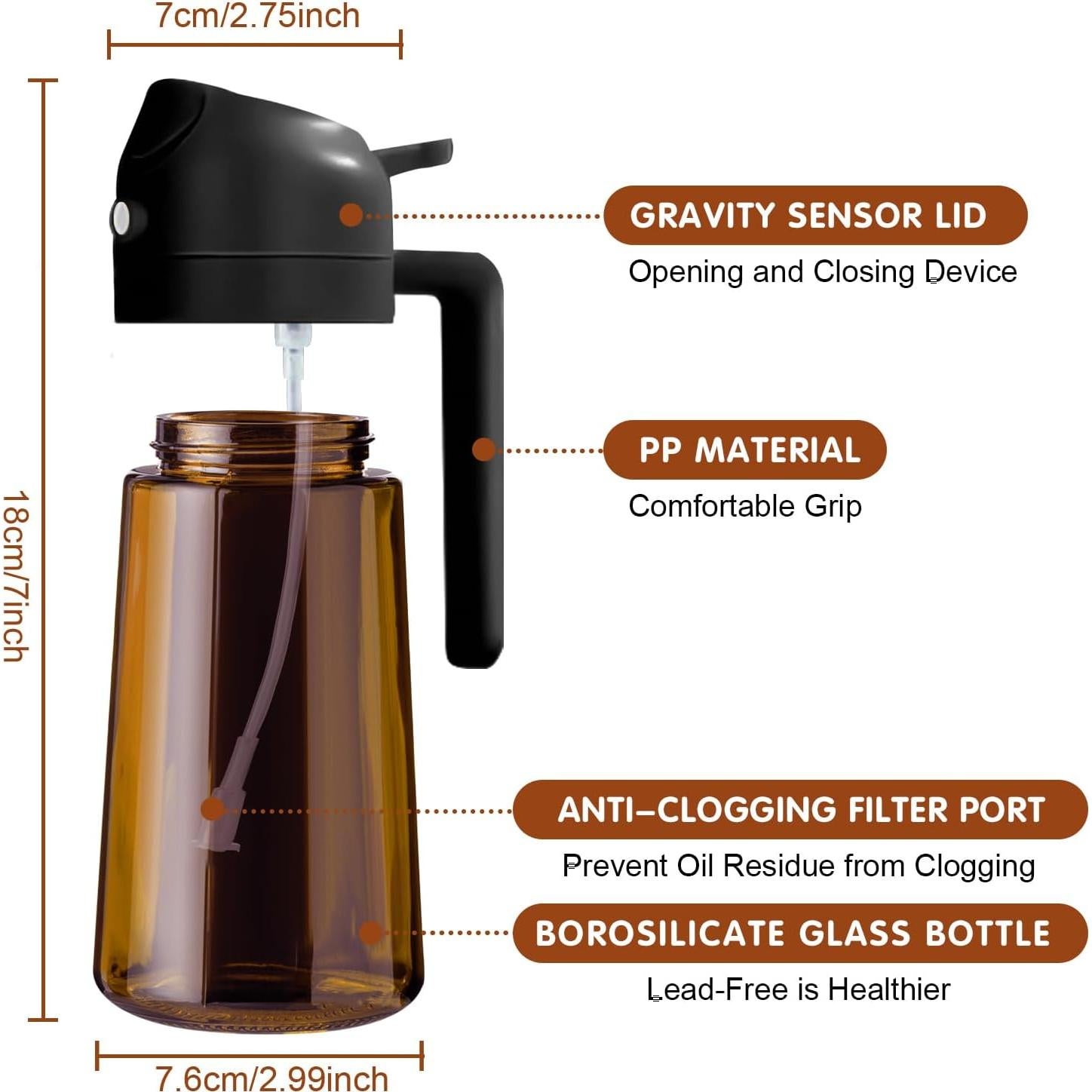 YARRAMATE Pulverizador de Aceite 470ml Vidrio Ámbar para Cocina