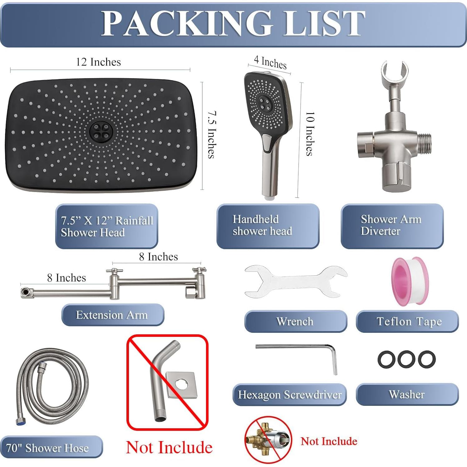 Cabezal de Ducha Jcrob 30.48 cm Lluvia con Spray de Mano