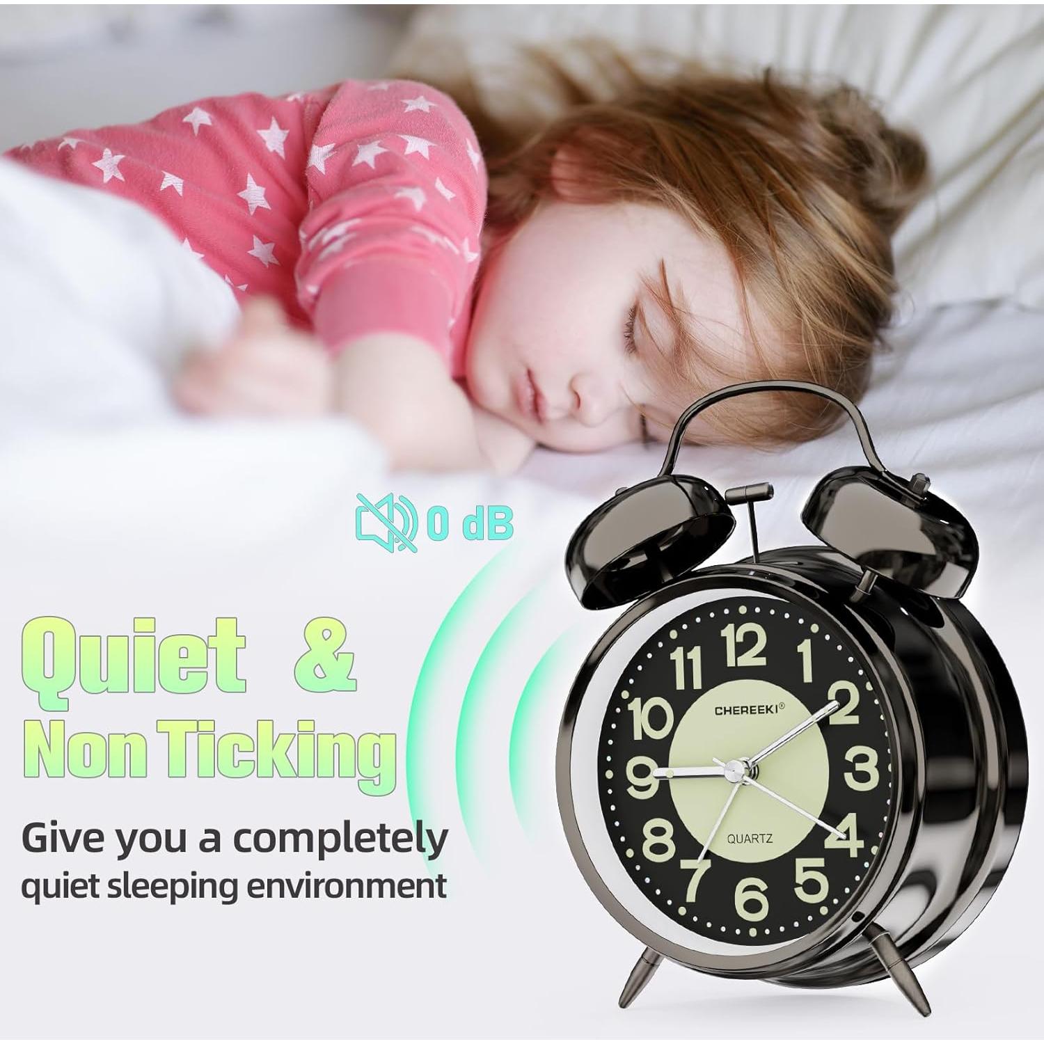 Reloj Despertador Ruidoso CHEREEKI Retro Negro Analógico