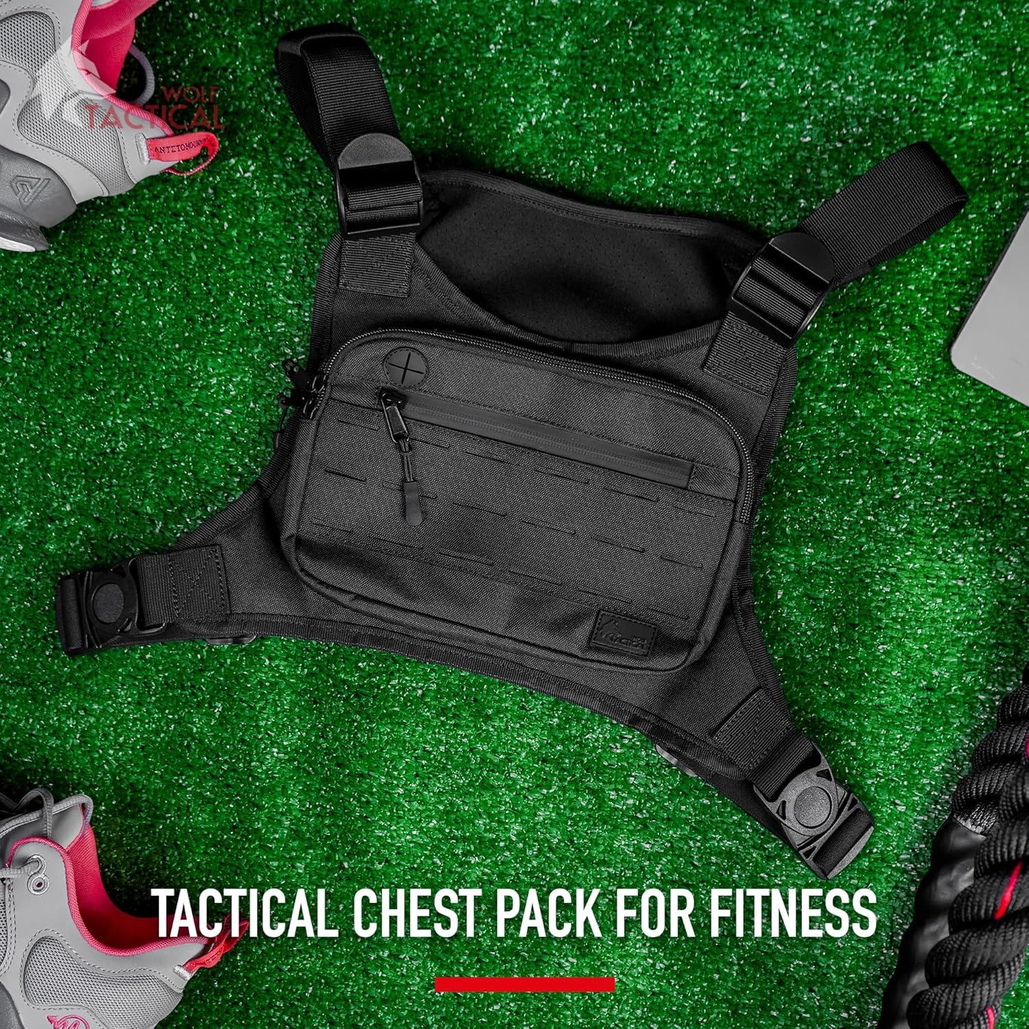 Mochila Pecho Táctica WOLF 600D Negra con Webbing Molle