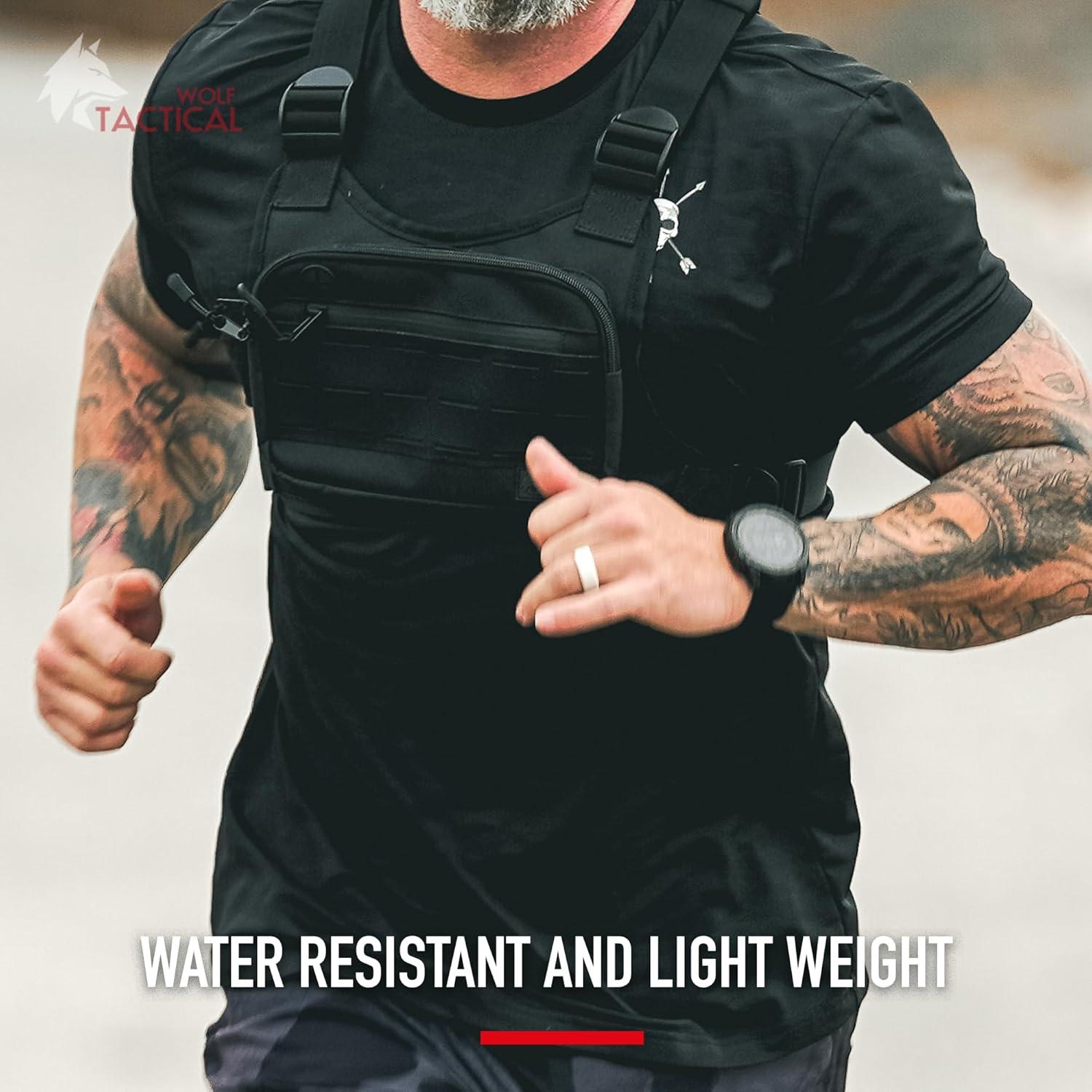 Mochila Pecho Táctica WOLF 600D Negra con Webbing Molle