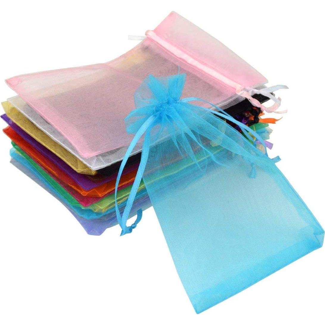 50 Bolsas de Organza Color Mezclado 9x11cm con Cierre de Cinta