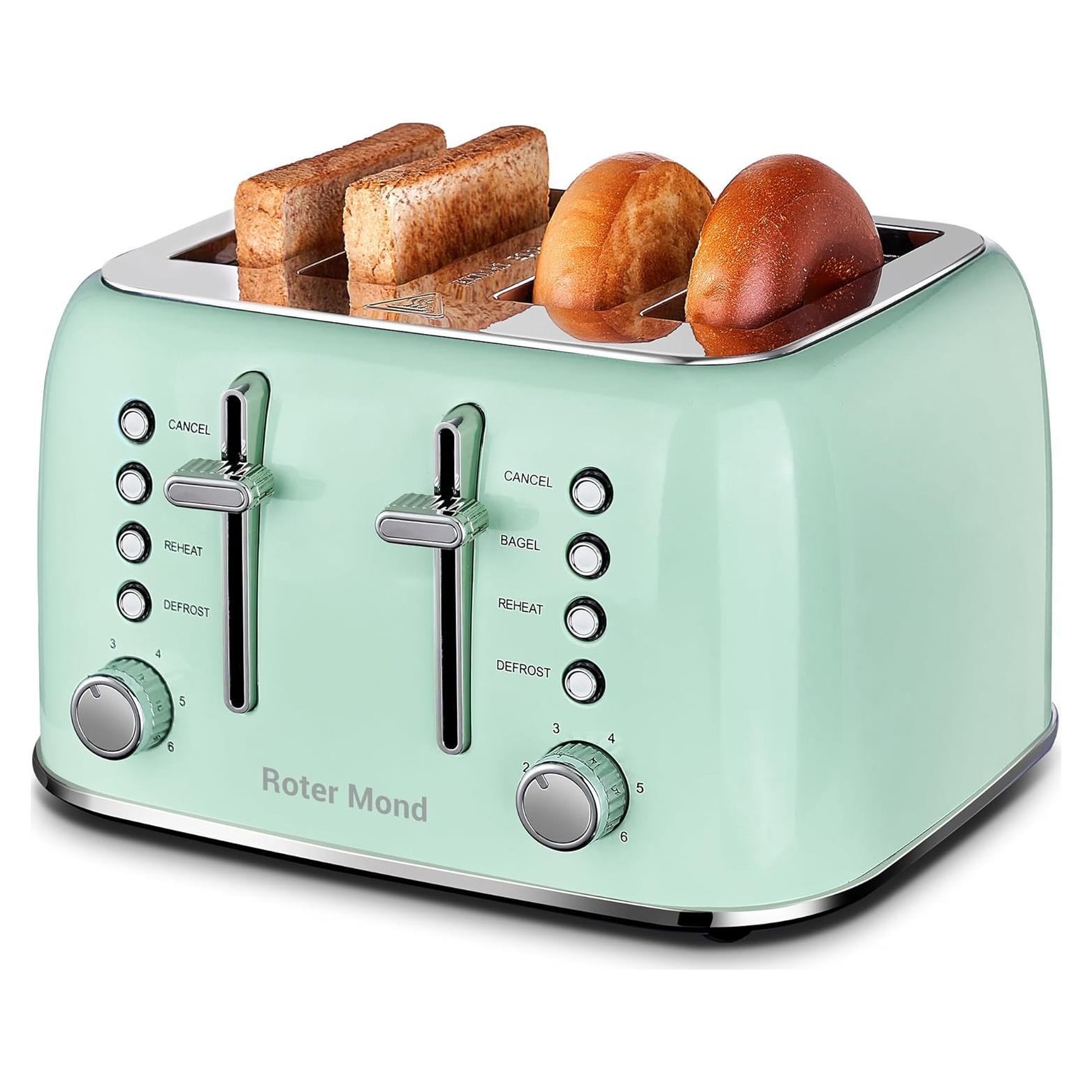 Tostadora Retro Roter Mond 4 Rebanadas Acero Inoxidable Verde Aqua