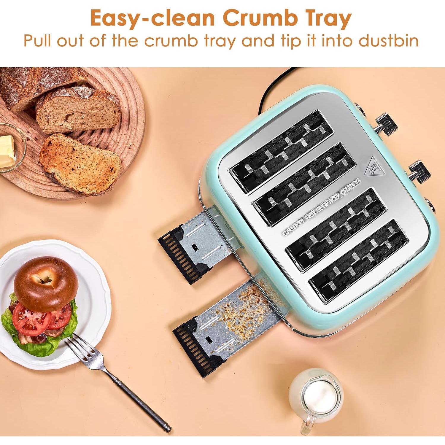 Tostadora Retro Roter Mond 4 Rebanadas Acero Inoxidable Verde Aqua