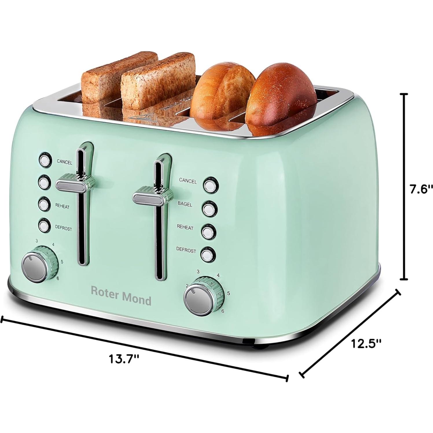 Tostadora Retro Roter Mond 4 Rebanadas Acero Inoxidable Verde Aqua