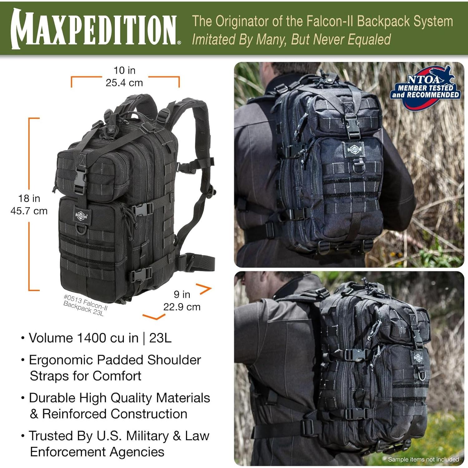 Mochila Maxpedition Falcon-II 25L Táctica Negra EDC