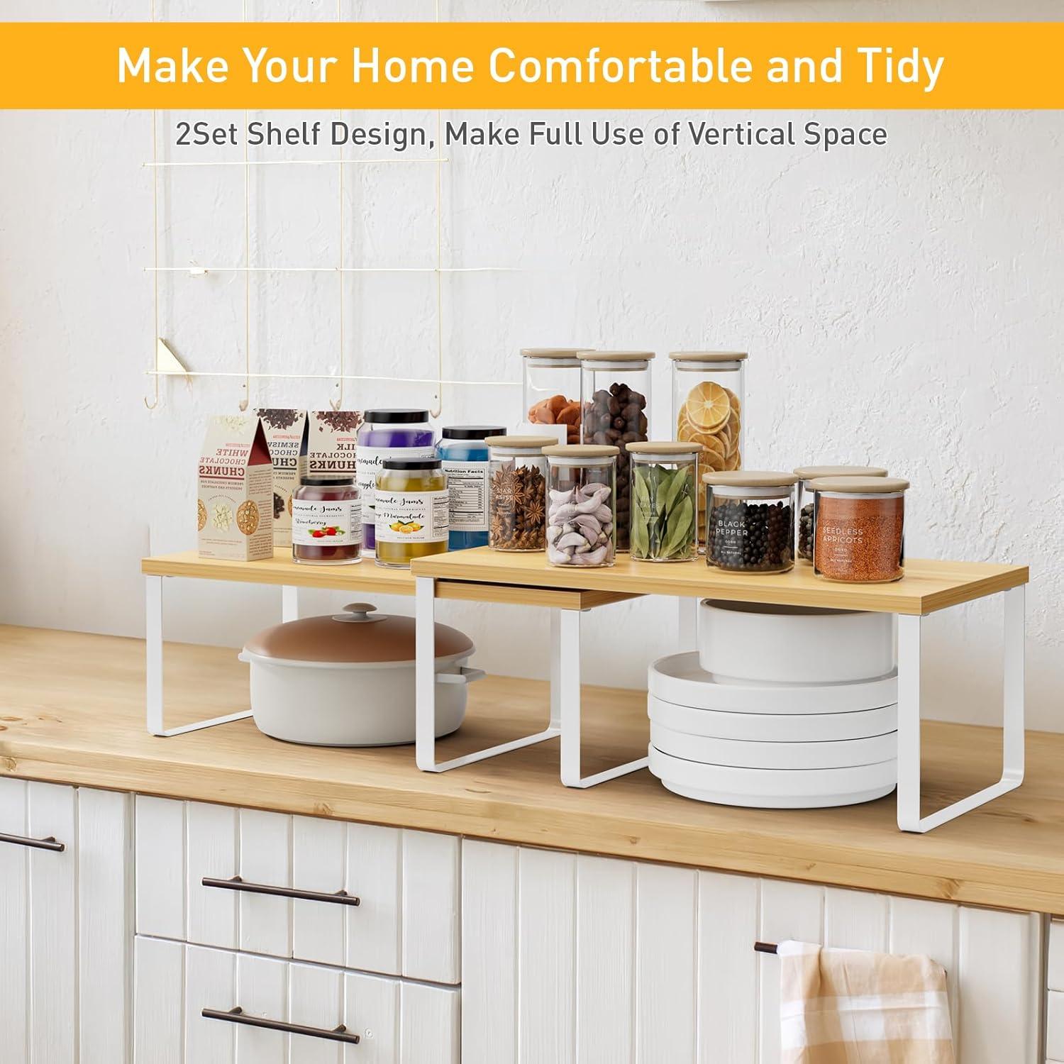 Organizadores de Estantes de Gabinete OGEMXU - 2 Piezas Blancos