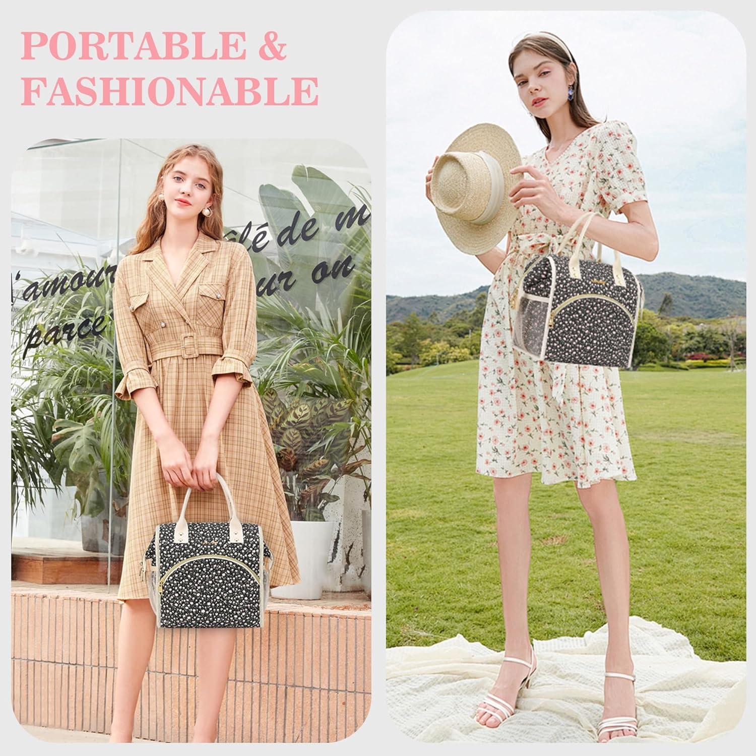 Bolsa de Almuerzo Aislada LOKASS 10L Negra con Flores