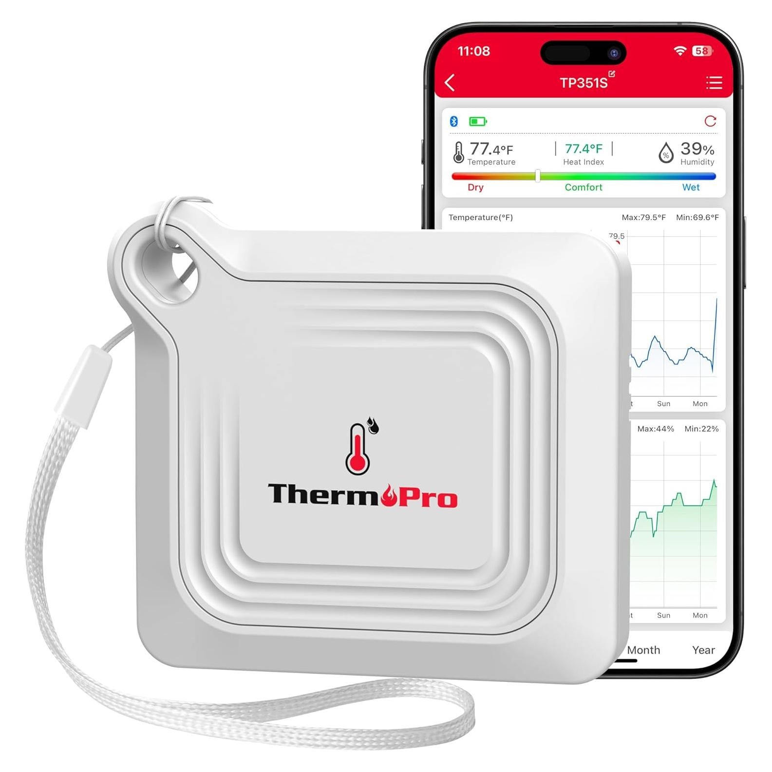 Termómetro e Higrómetro Bluetooth ThermoPro TP351, 79.25m