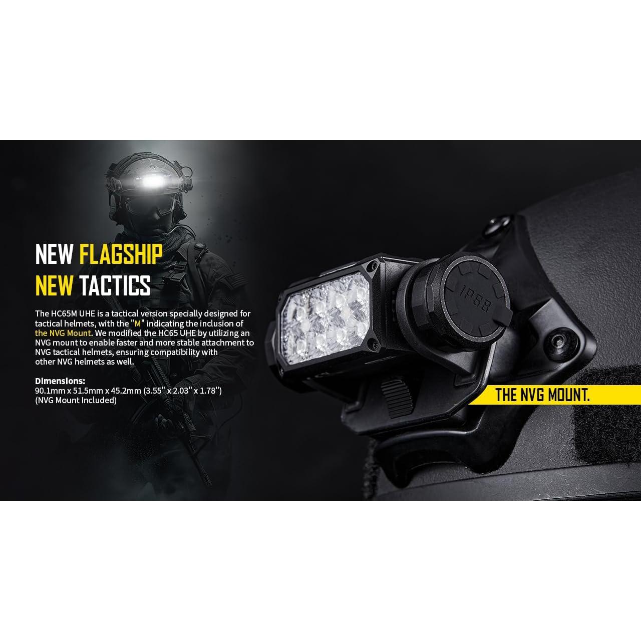 Luz Táctica para Casco Nitecore HC65M UHE 2000 Lúmenes