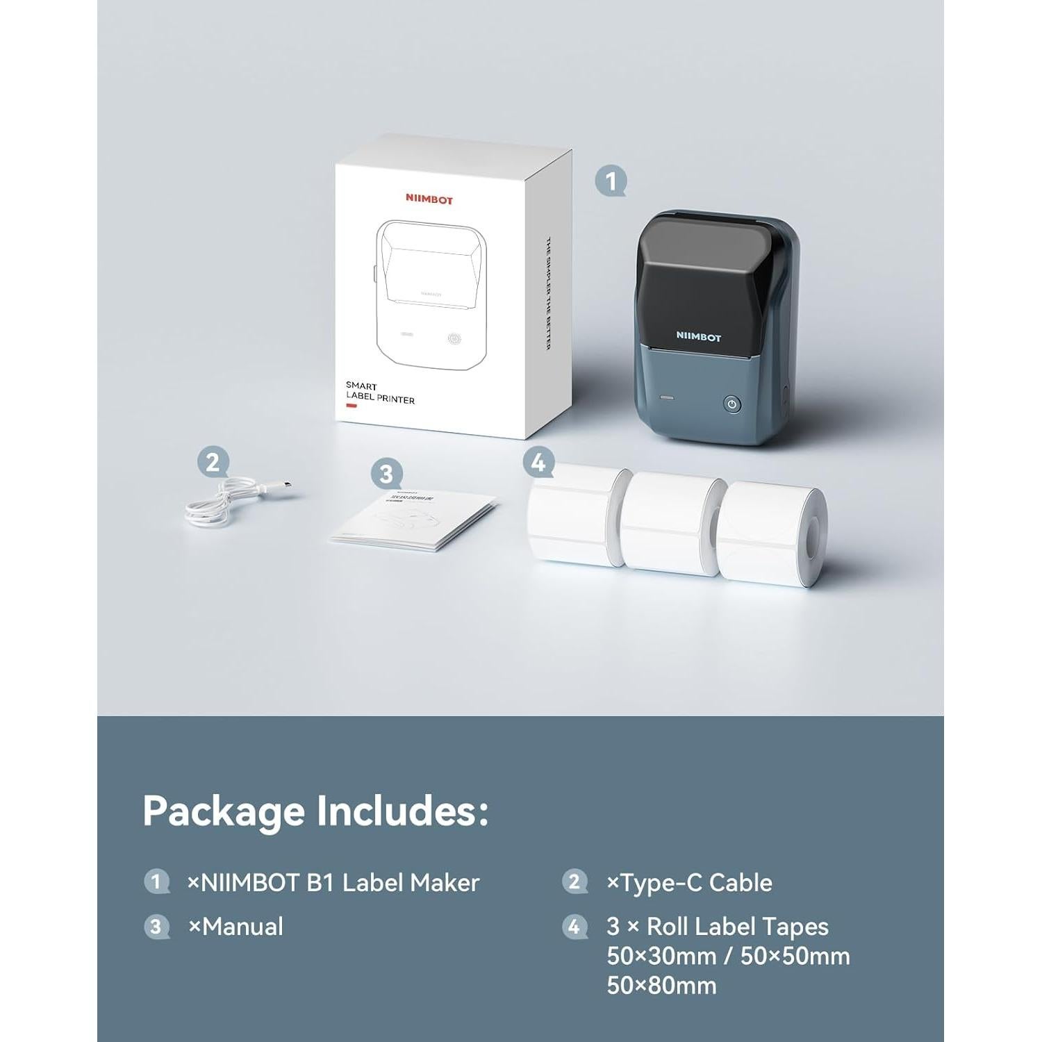 Impresora de Etiquetas NIIMBOT B1 Portátil con 3 Cintas