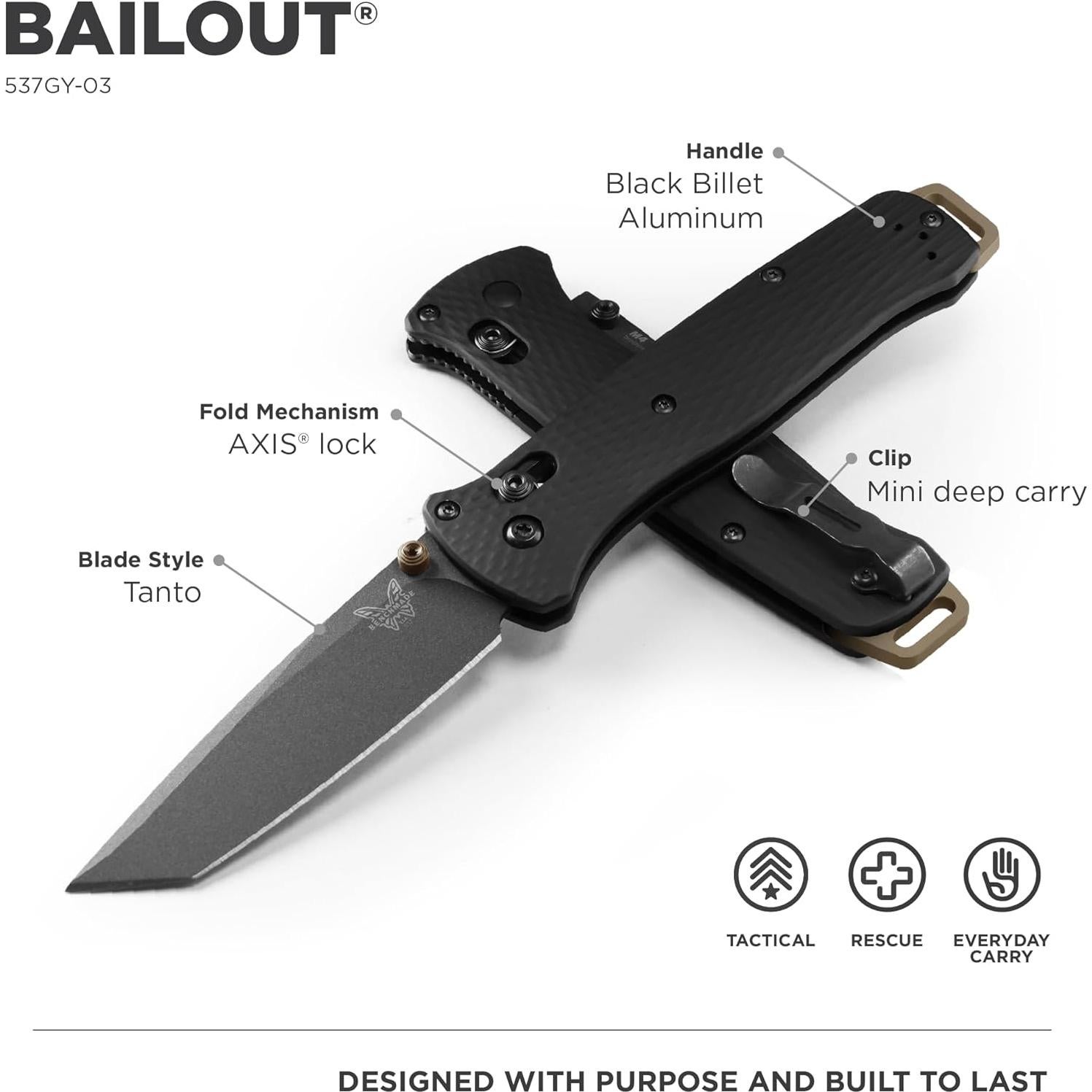 Cuchillo Táctico Benchmade Bailout 537 con Mango Aluminio