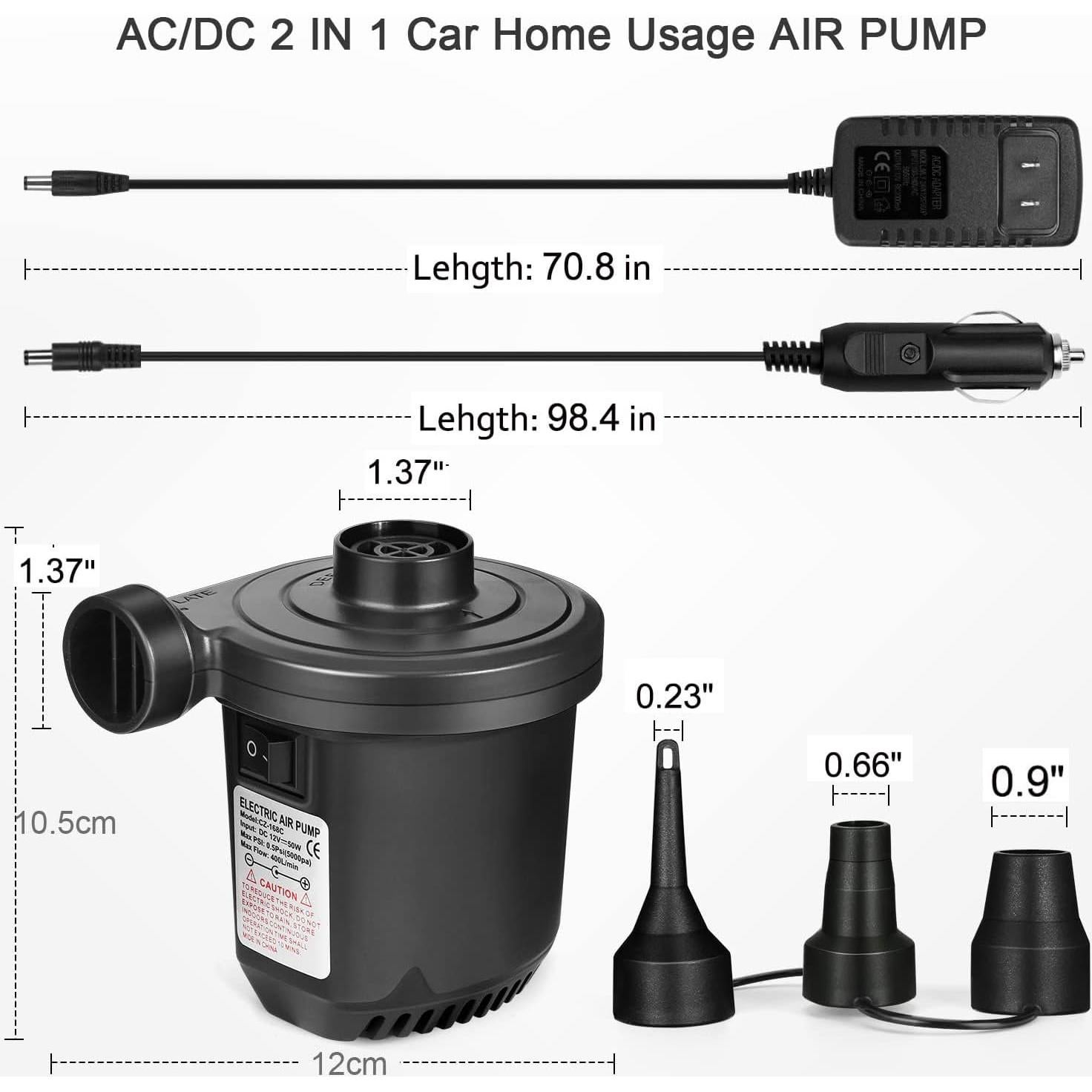 Bomba de Aire Eléctrica Hrbtens 50W con 3 Boquillas 110V
