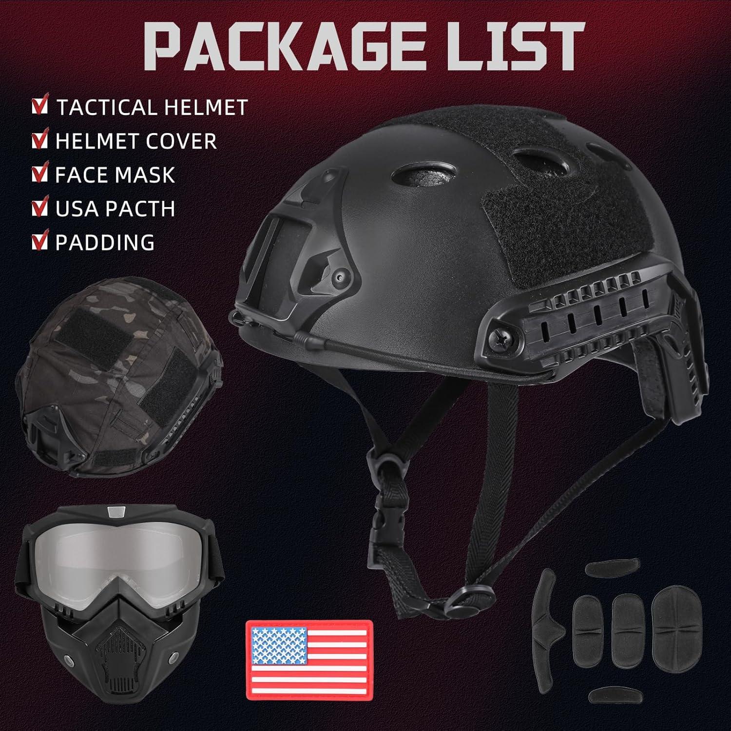 Casco Táctico DTACGERA DT-001BK con Máscara Facial