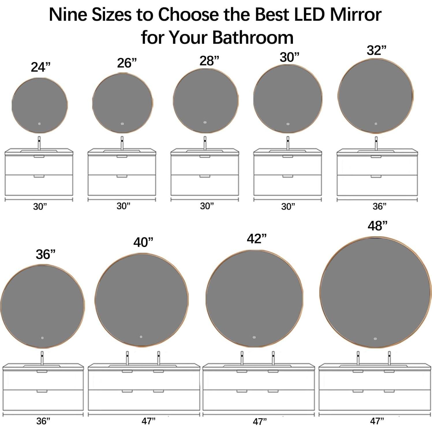 Niccy 24" LED Backlit Round Mirror for Bathroom, Black Framed Vanity Light Wall Mirror LED Smart Circle Mirrors with 3 Lighting Colors, Dimmable Lighted Mirror with Anti-Fog, IP66 Waterproof