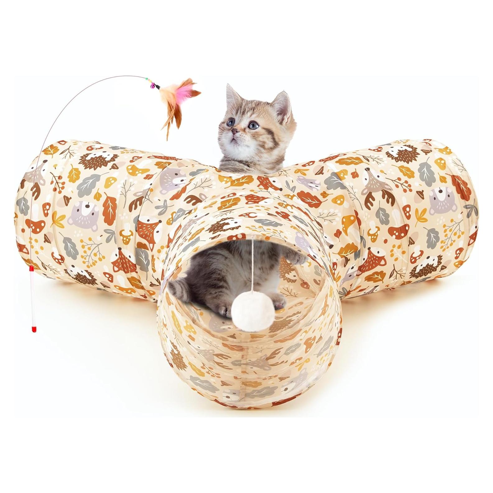 Túnel para Gatos Tempcore 3 Vías Colapsable Beige 80x55 cm