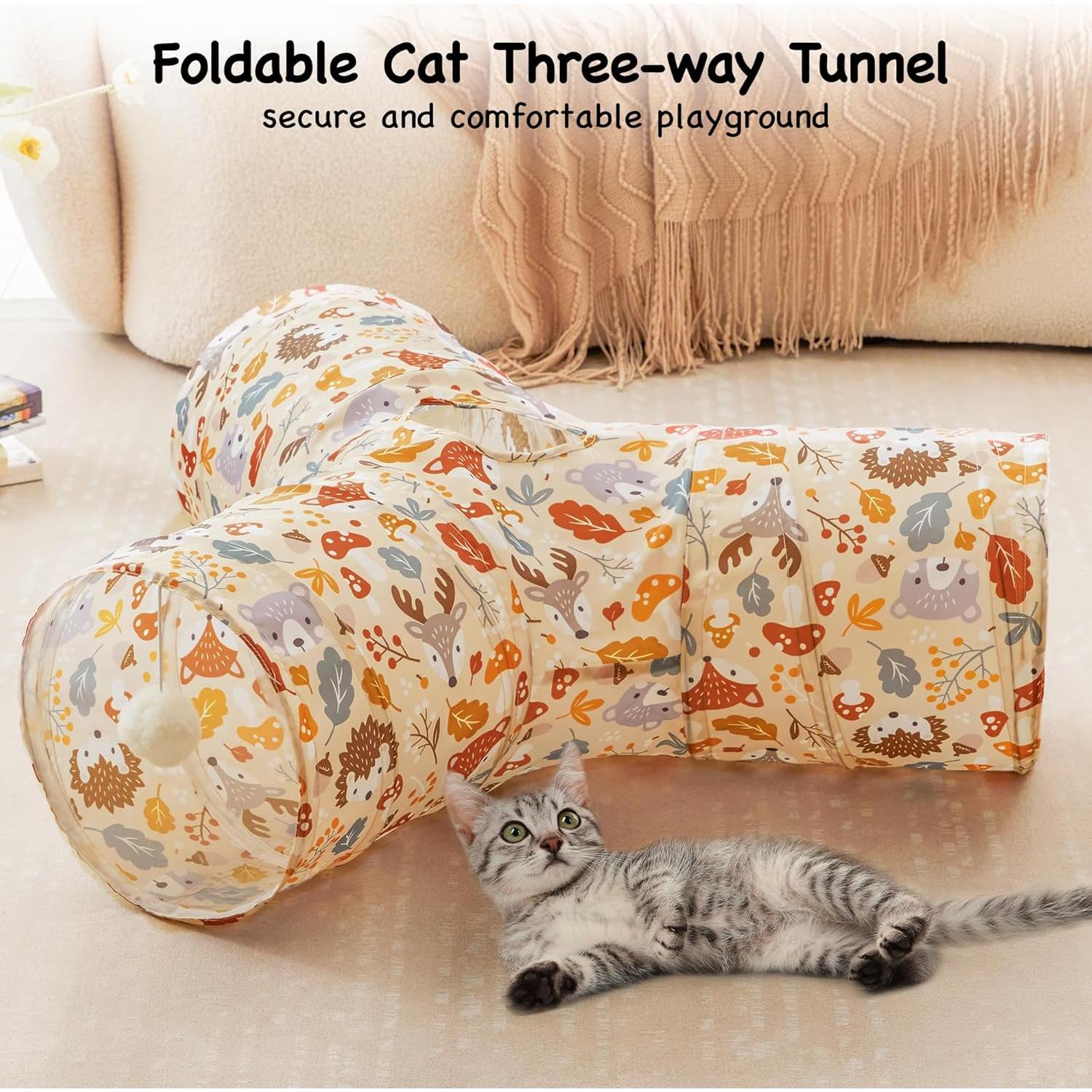 Túnel para Gatos Tempcore 3 Vías Colapsable Beige 80x55 cm