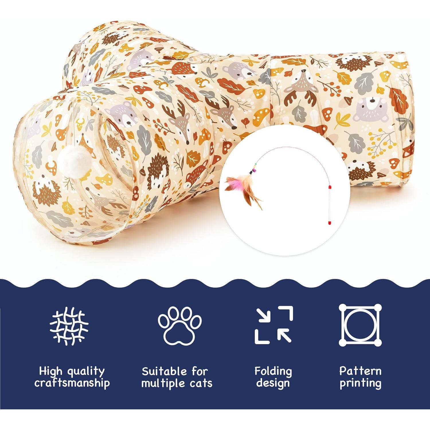 Túnel para Gatos Tempcore 3 Vías Colapsable Beige 80x55 cm