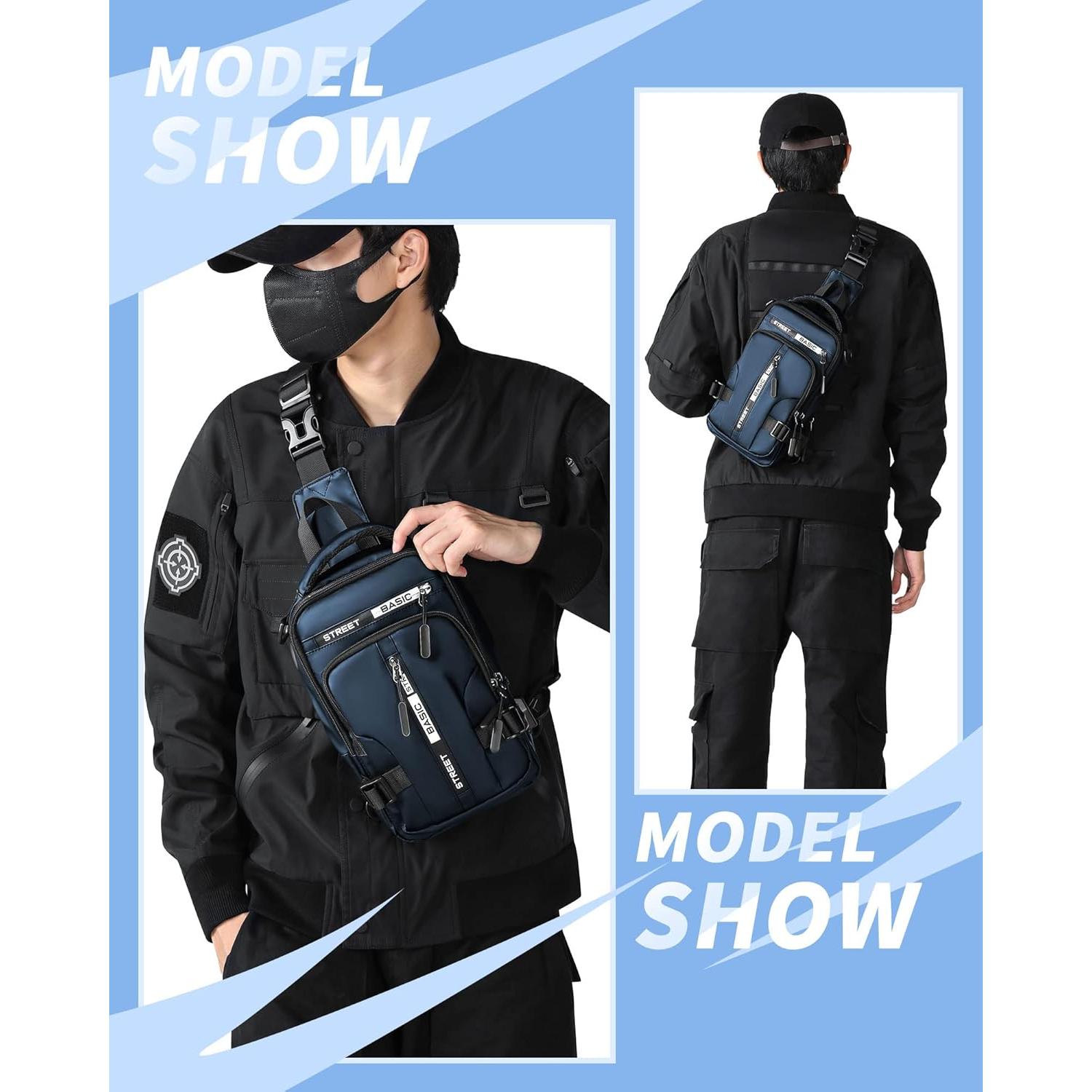 Mochila Cruzada SEAFEW Azul Antirrobo para Hombres