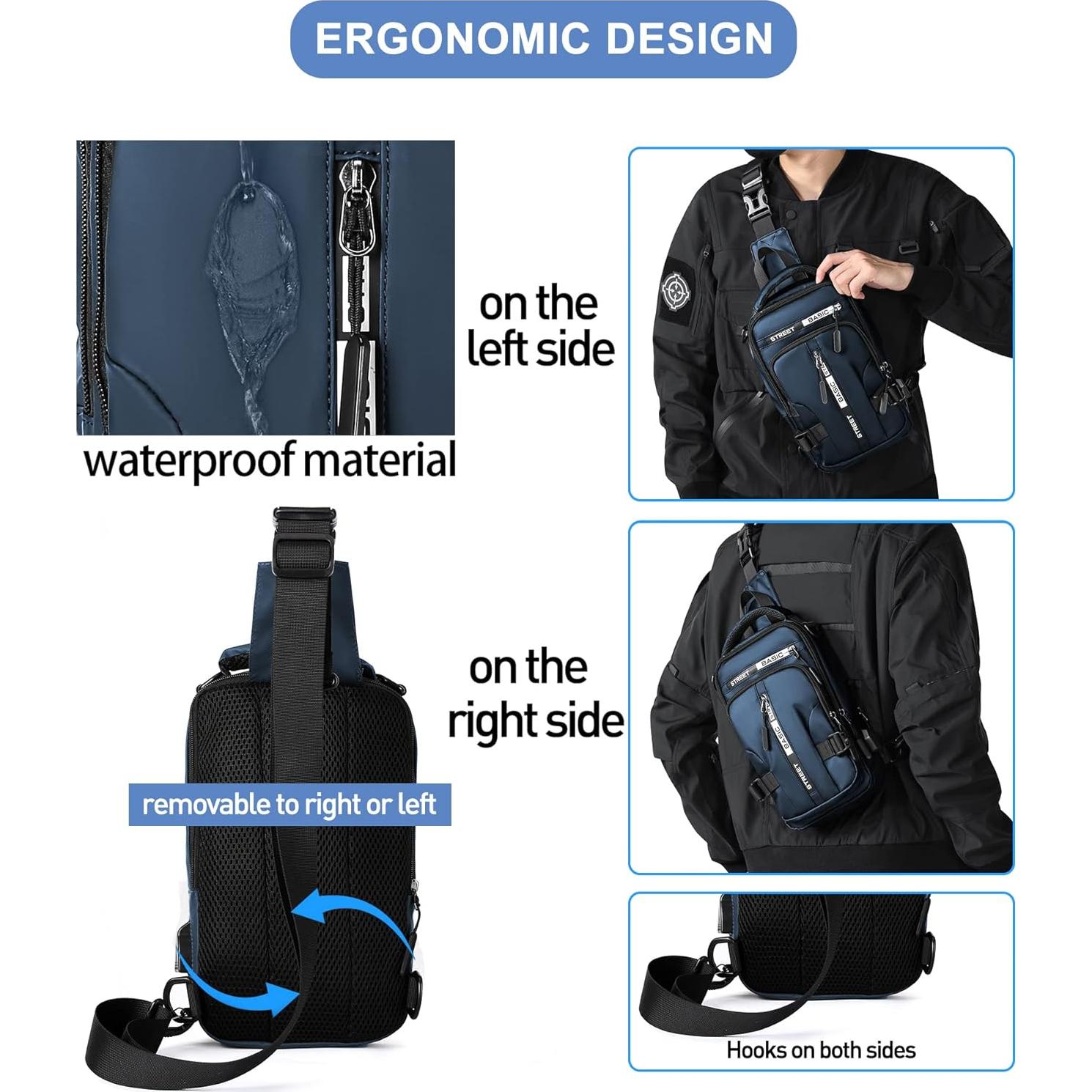 Mochila Cruzada SEAFEW Azul Antirrobo para Hombres