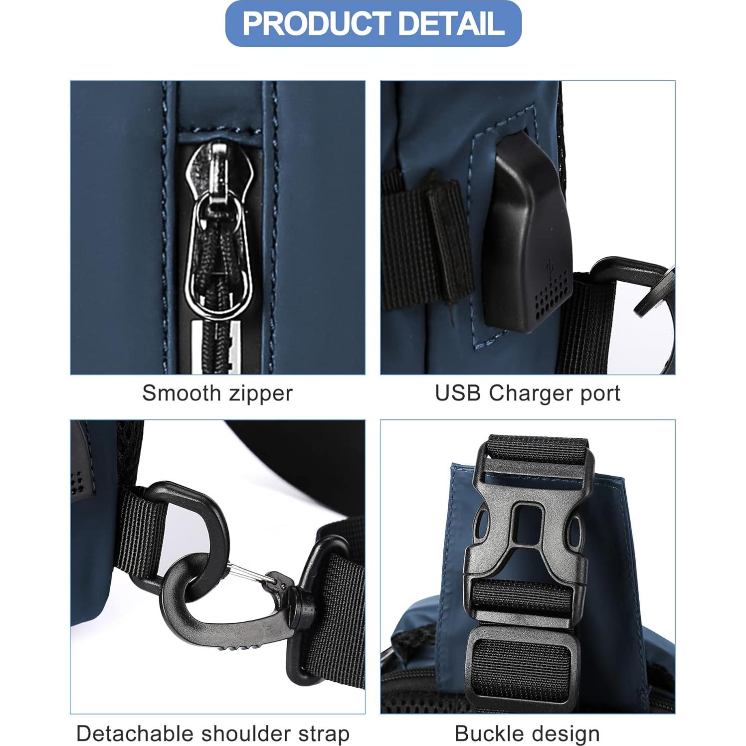 Mochila Cruzada SEAFEW Azul Antirrobo para Hombres