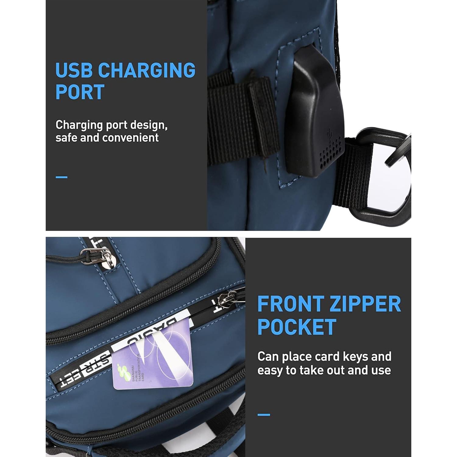 Mochila Cruzada SEAFEW Azul Antirrobo para Hombres