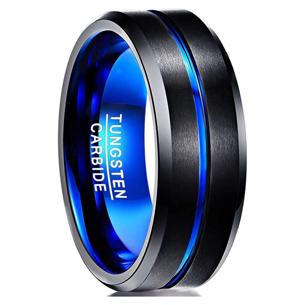 Anillo de Tungsteno NUNCAD 8mm Negro Azul Boda Grabado