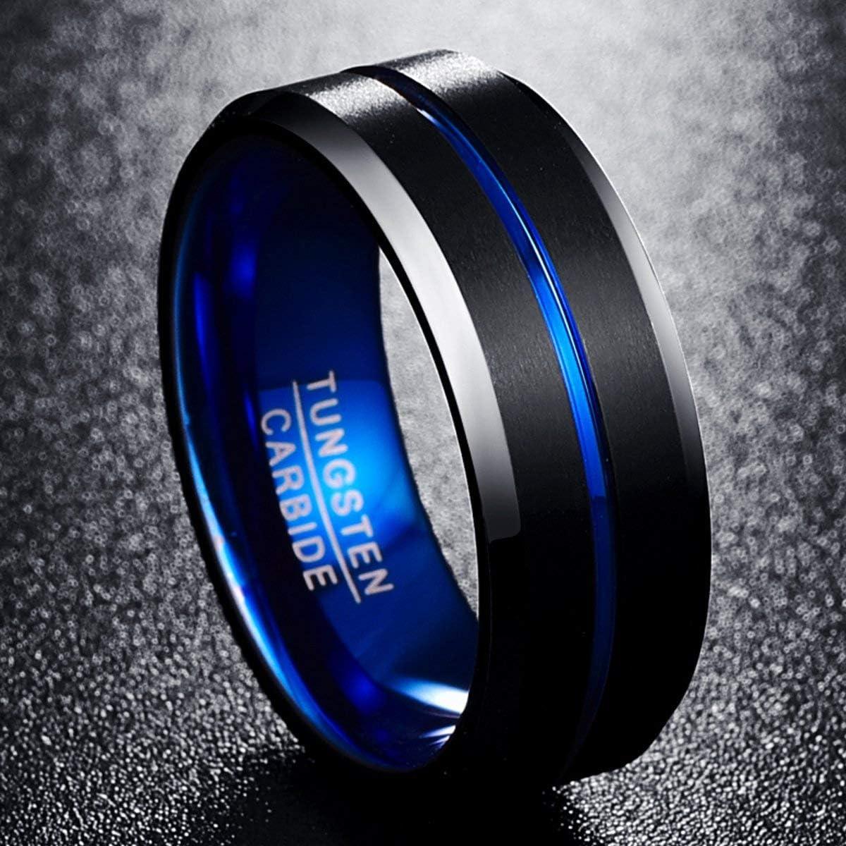 Anillo de Tungsteno NUNCAD 8mm Negro Azul Boda Grabado