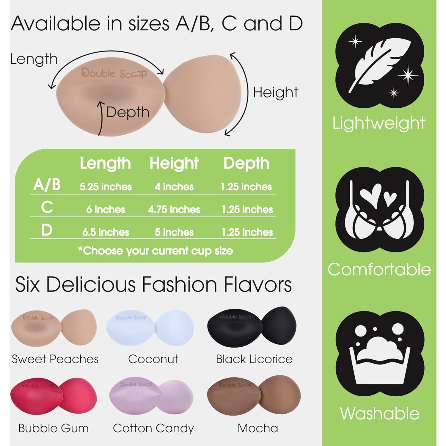 Inserts Push Up Double Scoop® A/B, C, D con Cinta Adhesiva