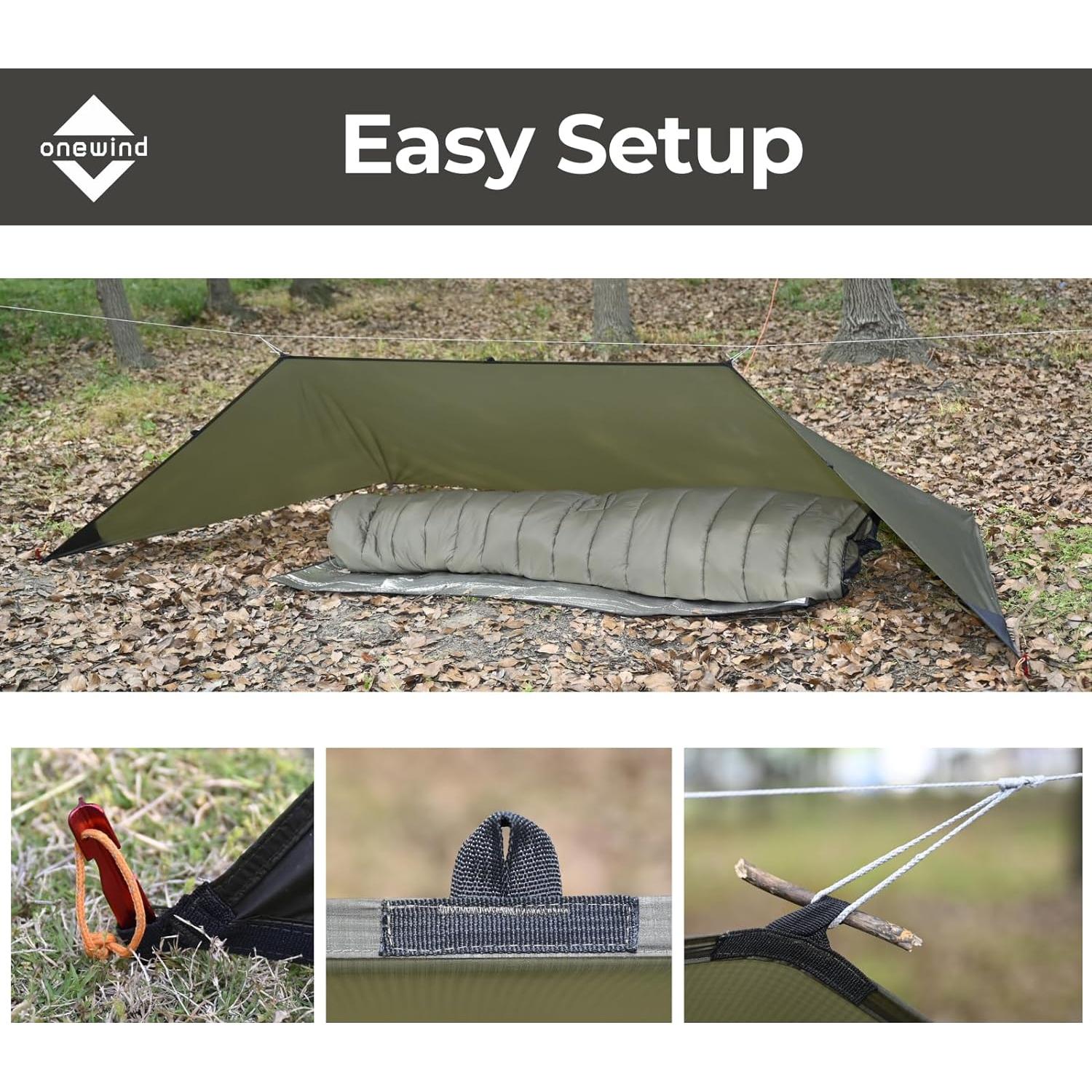 Onewind Emergency Shelter, Survival Shelter Tent, Lightweight Reusable Rainproof Windproof Shelter for Camping, Hiking, Backpacking and Camping Cot, OD Green