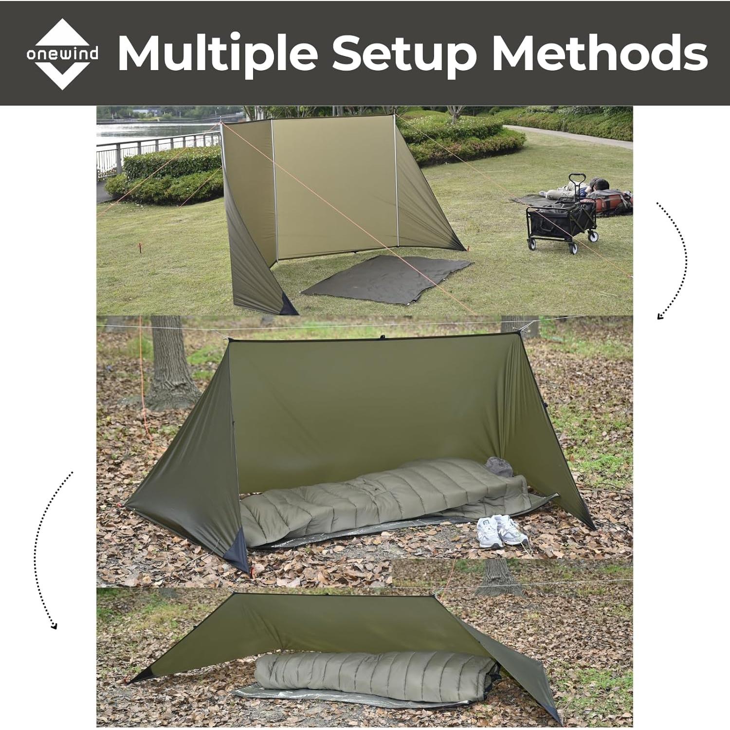 Onewind Emergency Shelter, Survival Shelter Tent, Lightweight Reusable Rainproof Windproof Shelter for Camping, Hiking, Backpacking and Camping Cot, OD Green