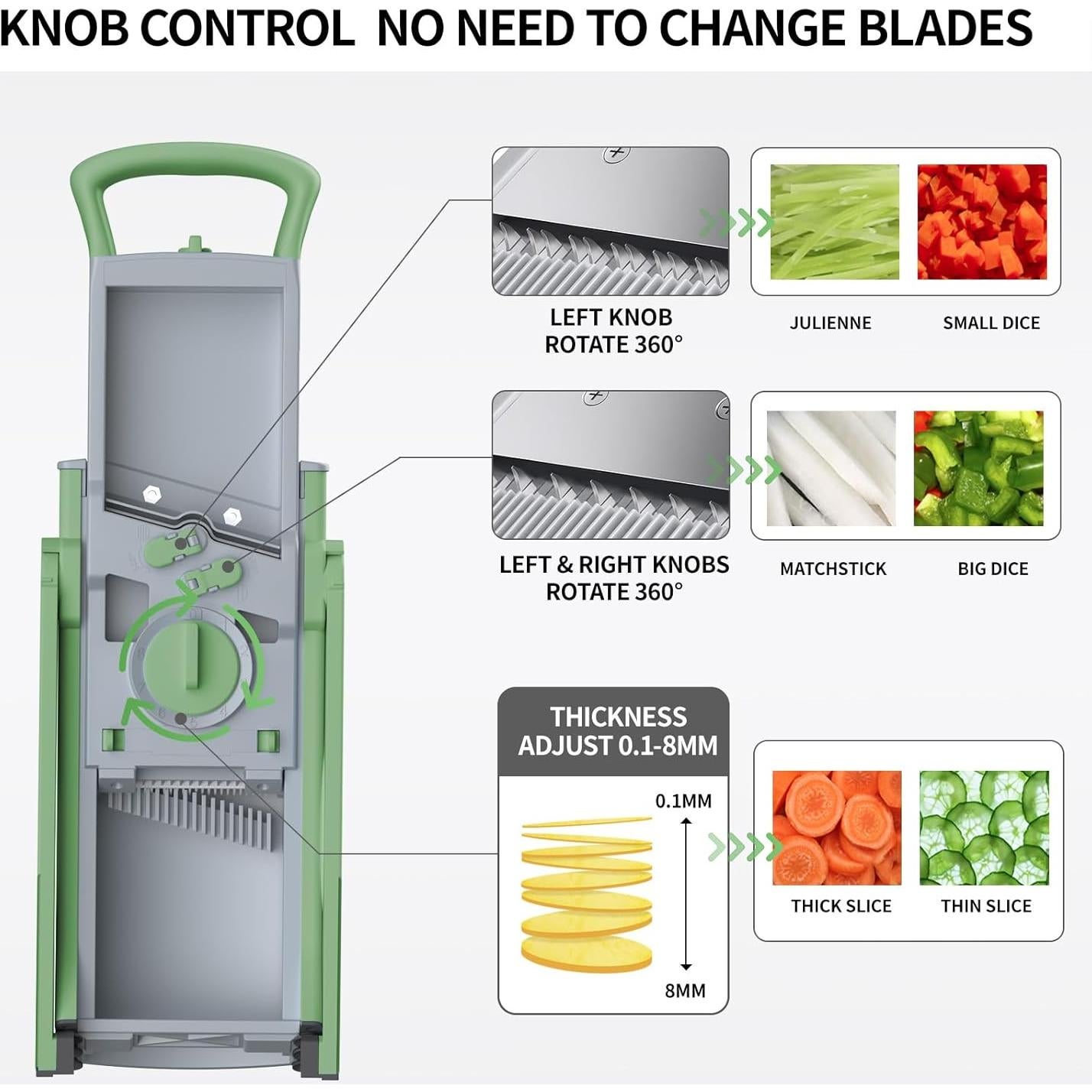 Rebanador Mandolina QYKIC 5 en 1 Verde, Cortador de Verduras