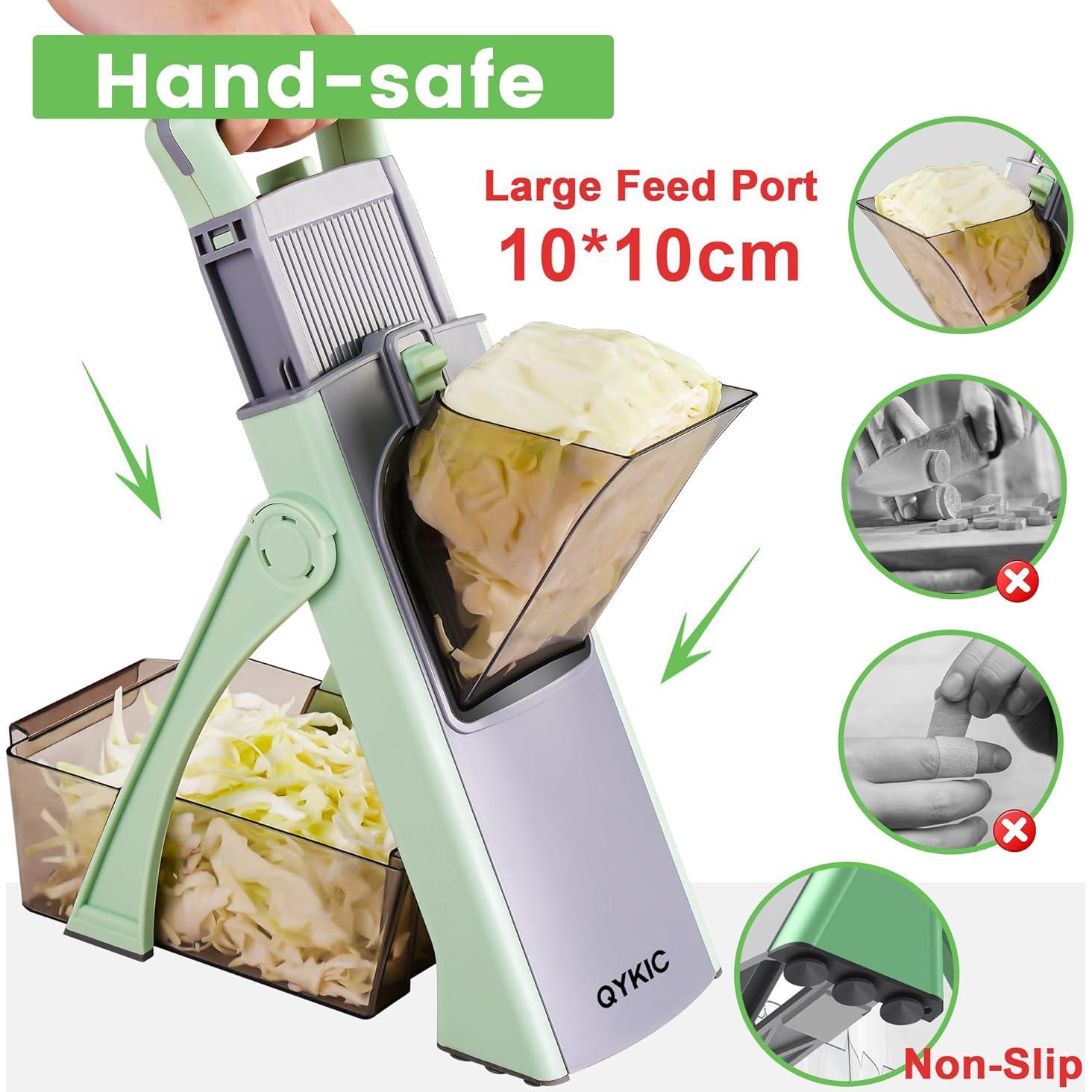 Rebanador Mandolina QYKIC 5 en 1 Verde, Cortador de Verduras