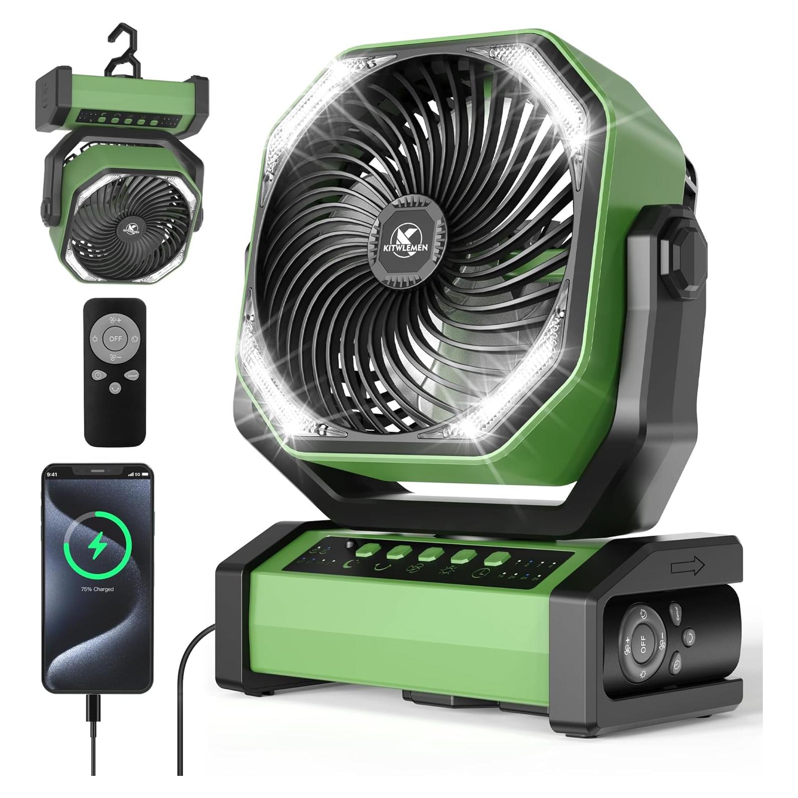 Ventilador de Camping KITWLEMEN 20000mAh con Luz LED