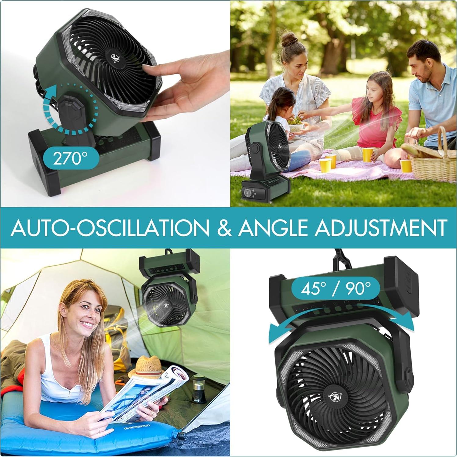 Ventilador de Camping KITWLEMEN 20000mAh con Luz LED