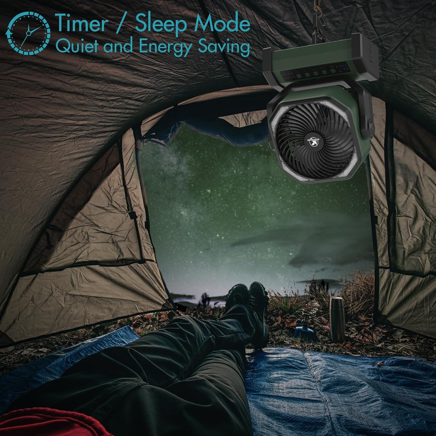 Ventilador de Camping KITWLEMEN 20000mAh con Luz LED