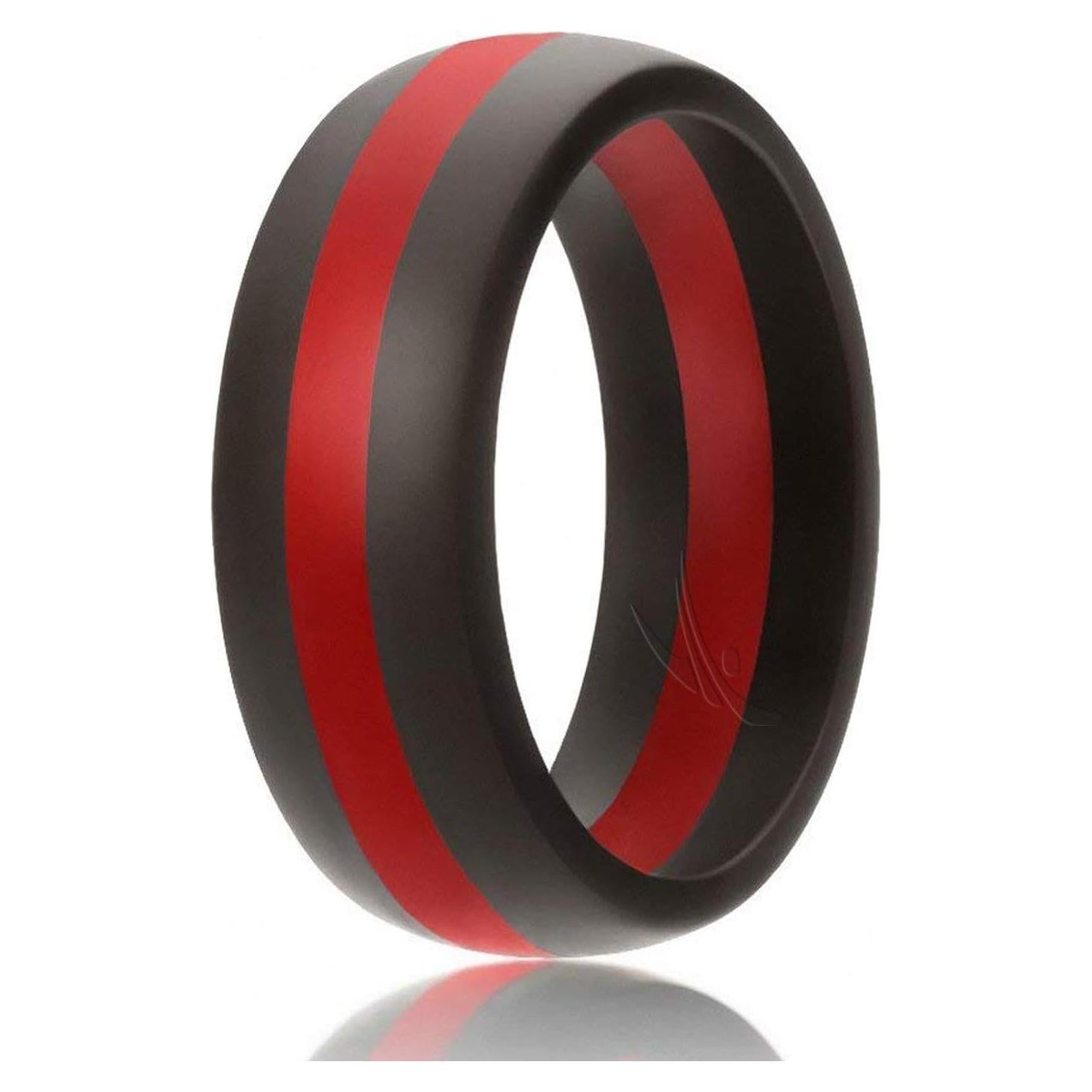 Anillo de Boda de Silicona ROQ para Hombres 8mm Negro/Rojo