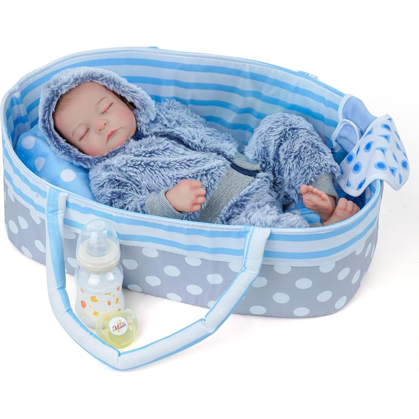 Muñeca Reborn de Silicona BABESIDE 43 cm con Cuna y Juguete